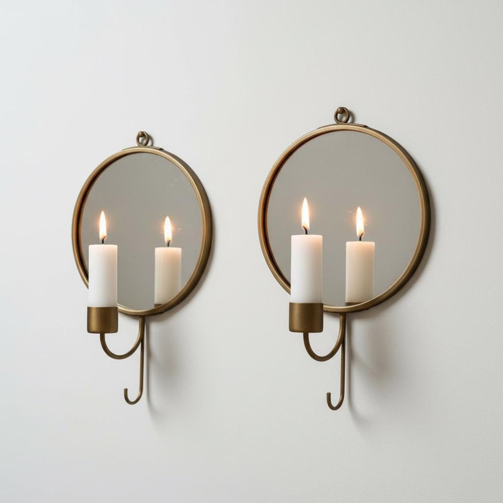Brass Wall Candle Sconce Set of 2 – Handmade Mirror Candle Holders - Image 4