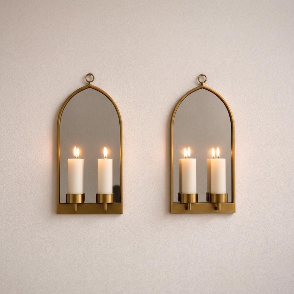 Brass Wall Candle Sconce – Handmade Arched Mirror Candle Holder - Image 2
