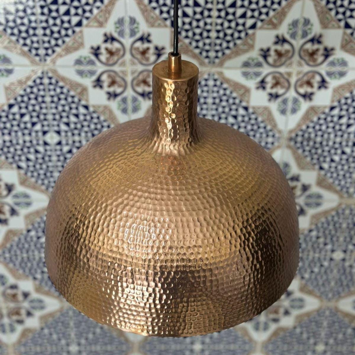 Hammered Copper Dome Pendant Lamp | Farmhouse Kitchen Island Lighting - Image 3