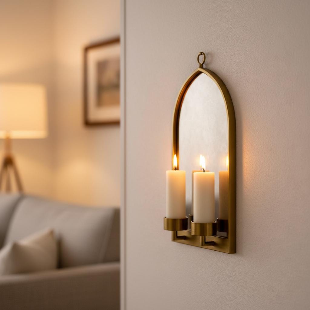 Brass Wall Candle Sconce – Handmade Arched Mirror Candle Holder - Image 4