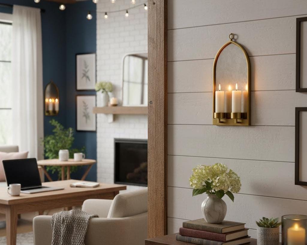 Brass Wall Candle Sconce – Handmade Arched Mirror Candle Holder - Image 6