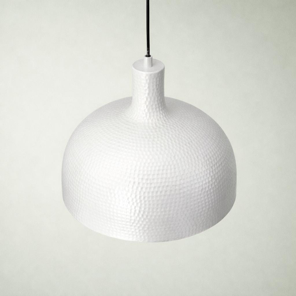 White Hammered Dome Pendant Lamp | Modern Farmhouse Kitchen Lighting - Image 3