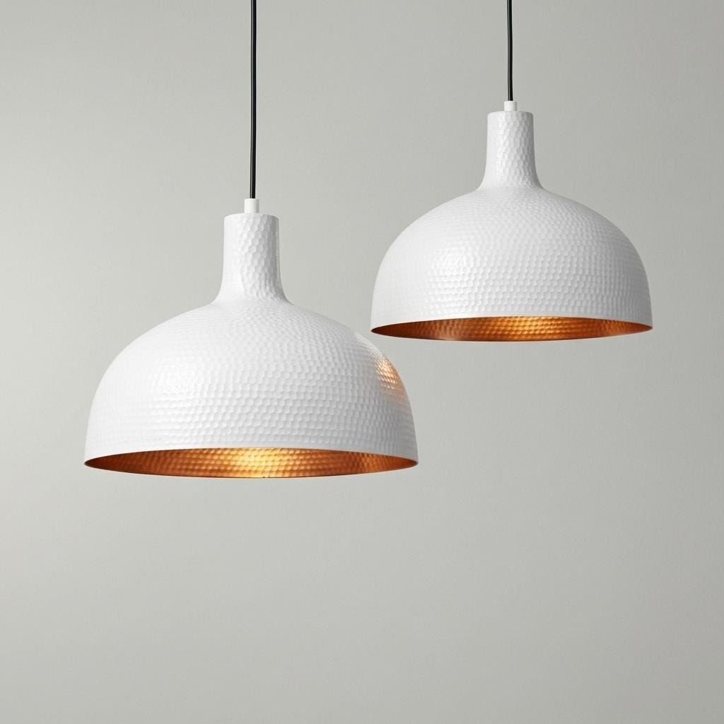 White Hammered Dome Pendant Lamp | Modern Farmhouse Kitchen Lighting