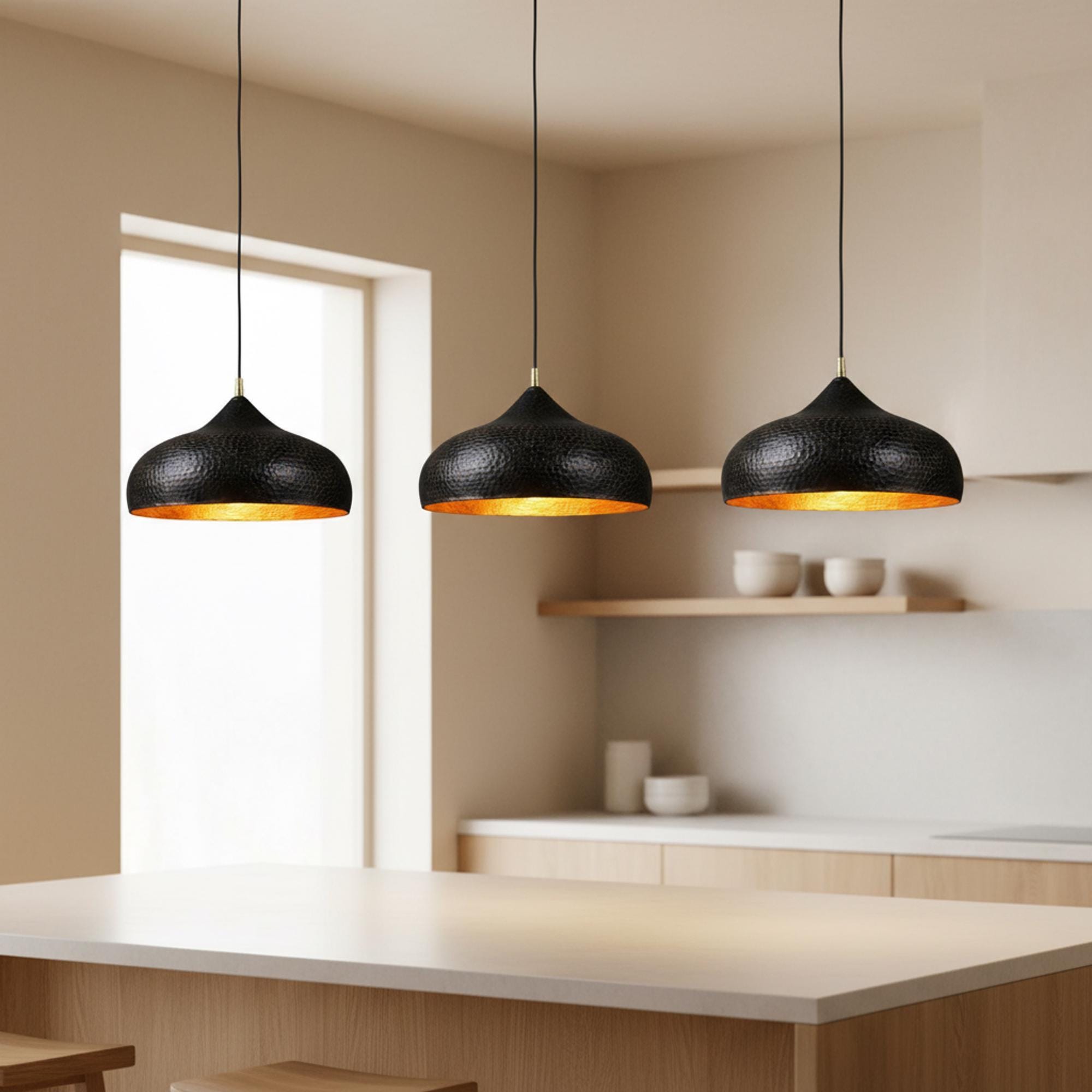 Brass Hanging Light – Handmade Hammered Dome Pendant - Image 3