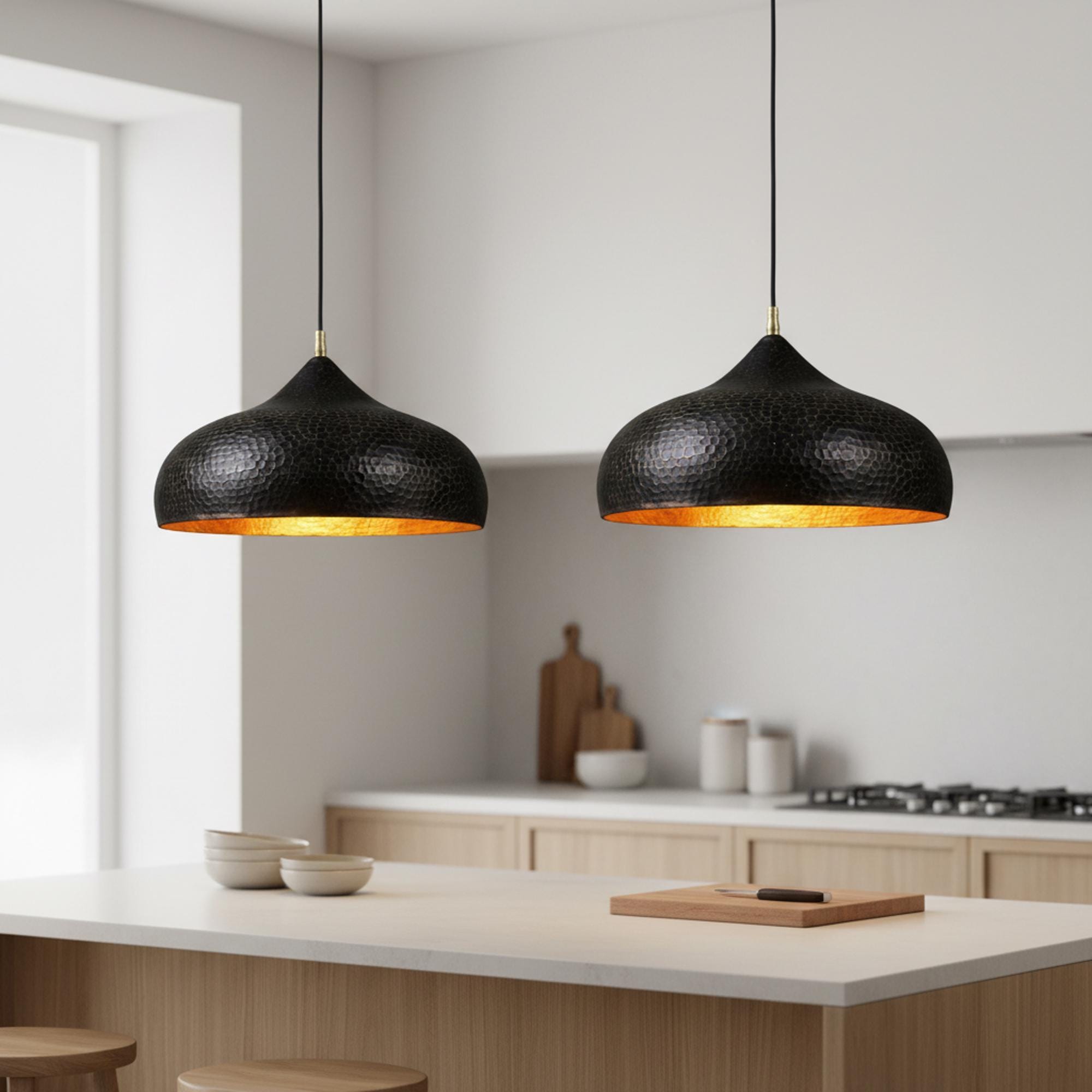 Brass Hanging Light – Handmade Hammered Dome Pendant - Image 5