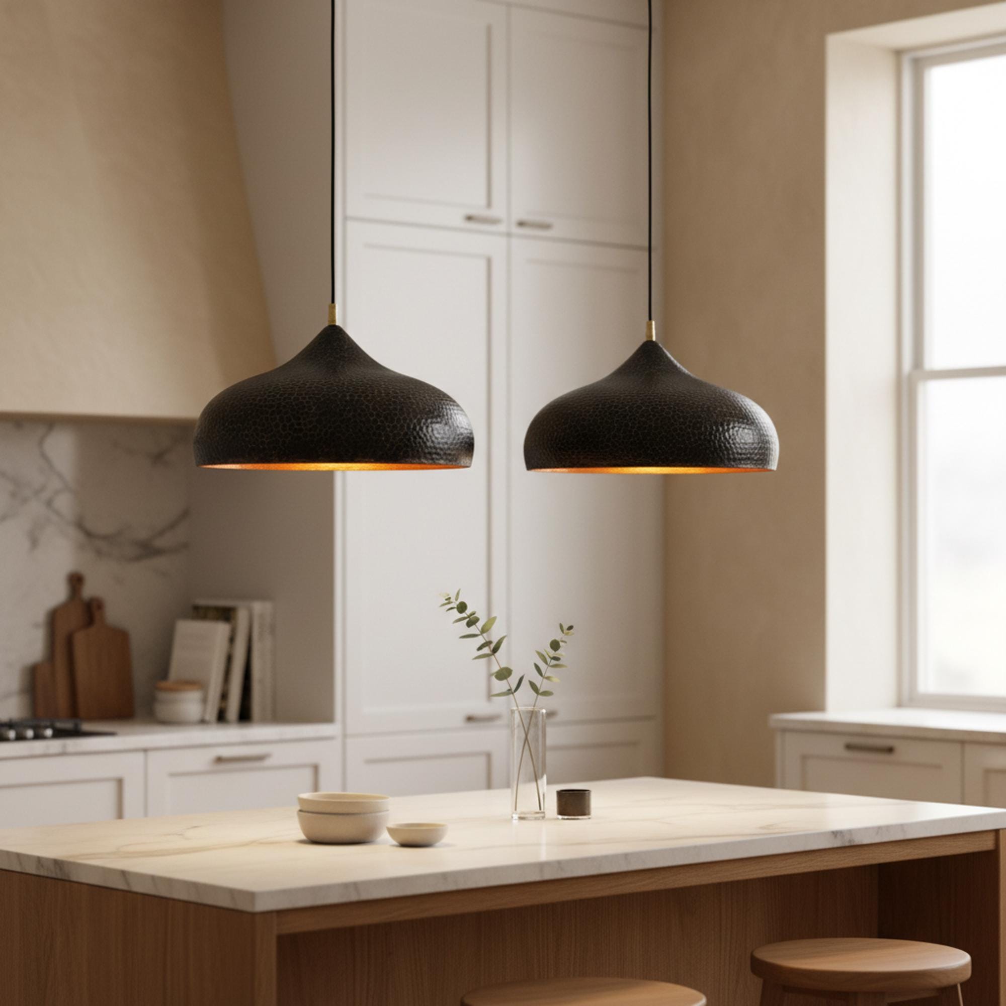 Brass Hanging Light – Handmade Hammered Dome Pendant - Image 2