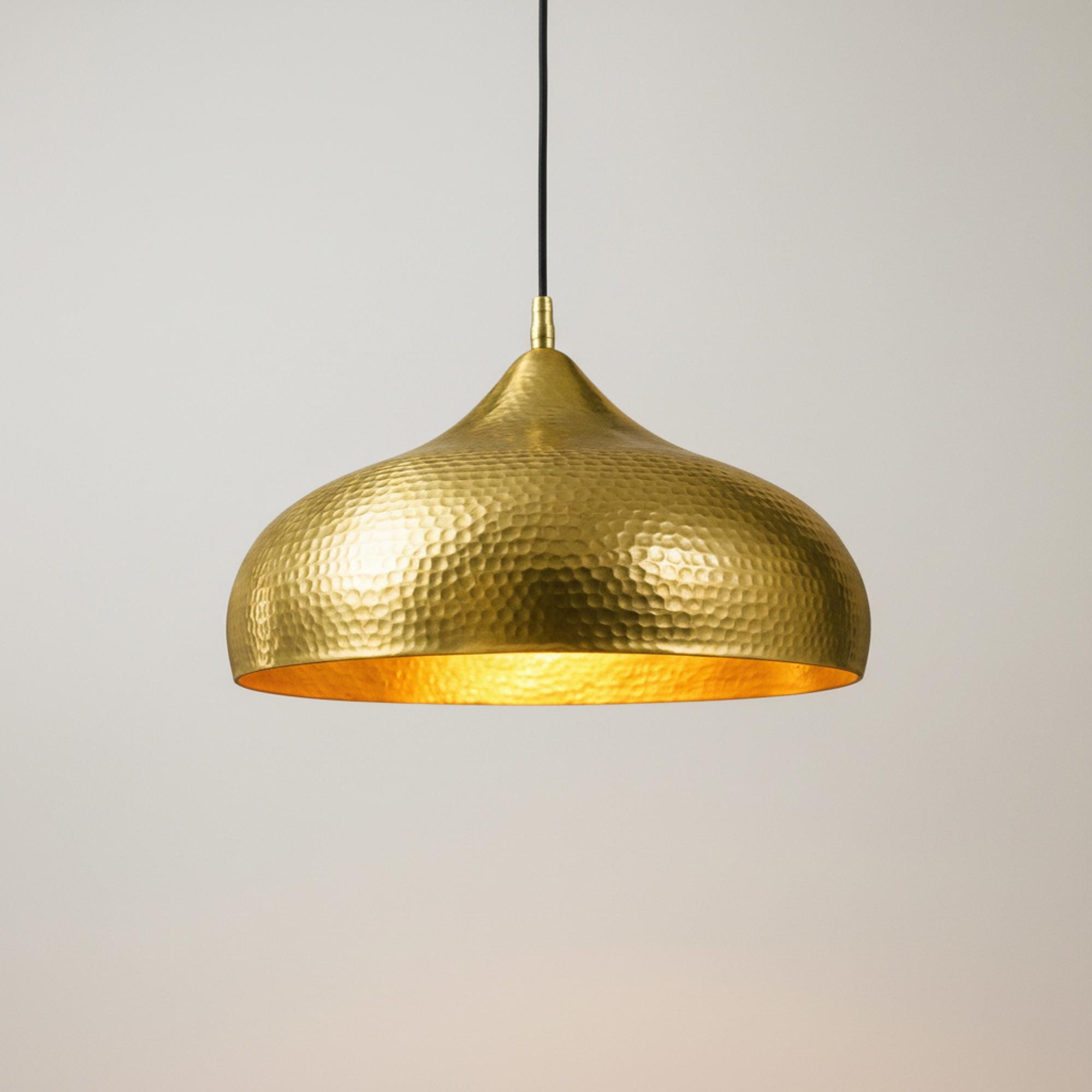 Dome Light Fixture, Hammered Brass Pendant for Kitchen Island, Modern Moroccan Ceiling Lamp - Image 5
