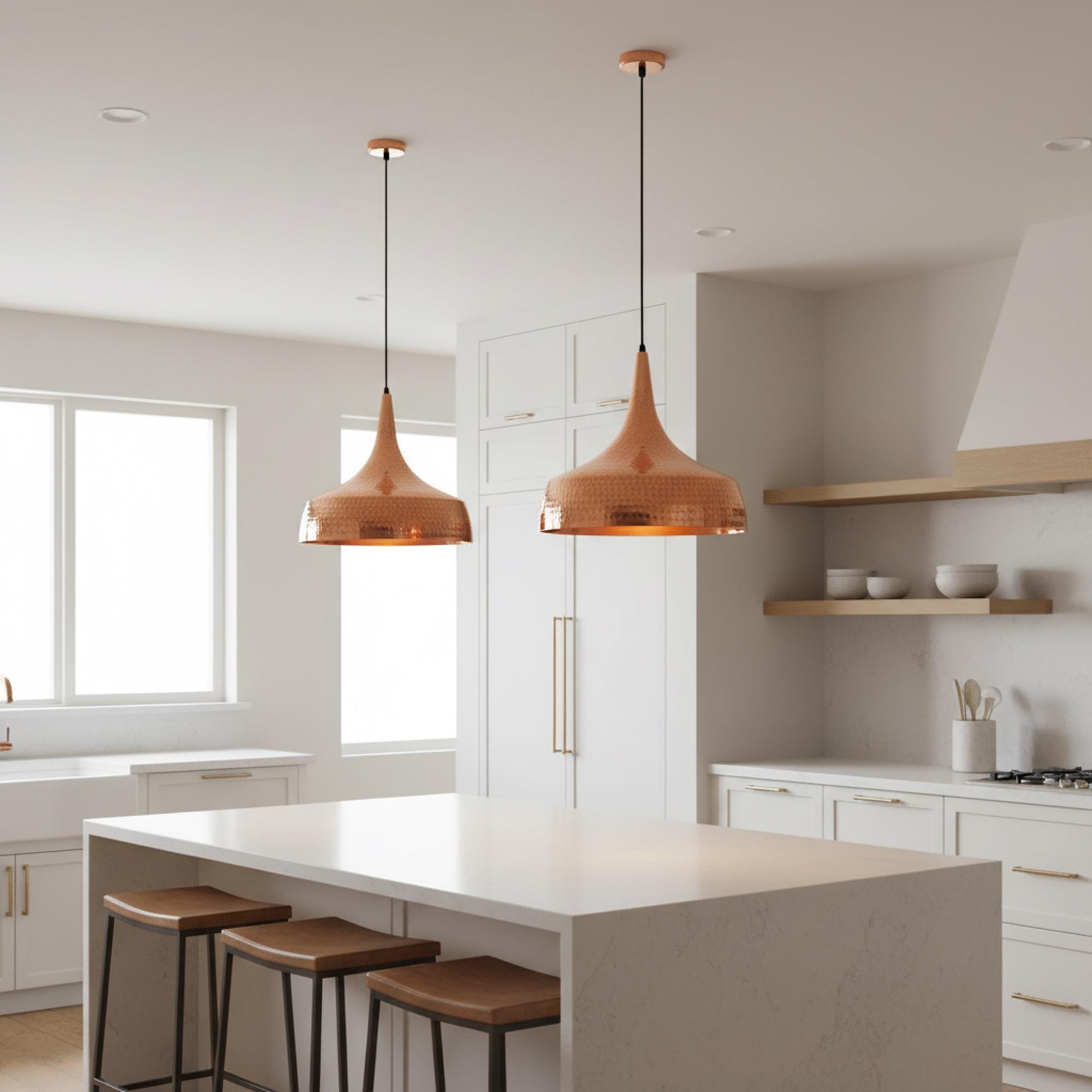 Hammered Copper Pendant Light, Kitchen Island Hanging Lamp, Dining Room Ceiling Light - Image 4