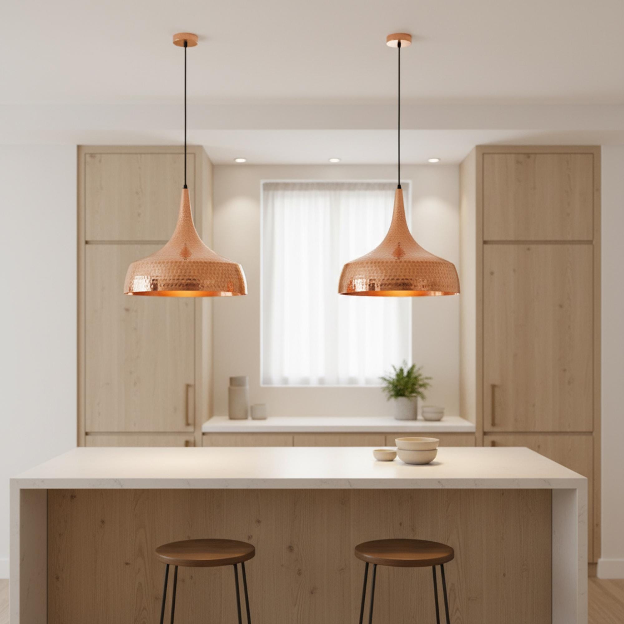 Hammered Copper Pendant Light, Kitchen Island Hanging Lamp, Dining Room Ceiling Light - Image 2