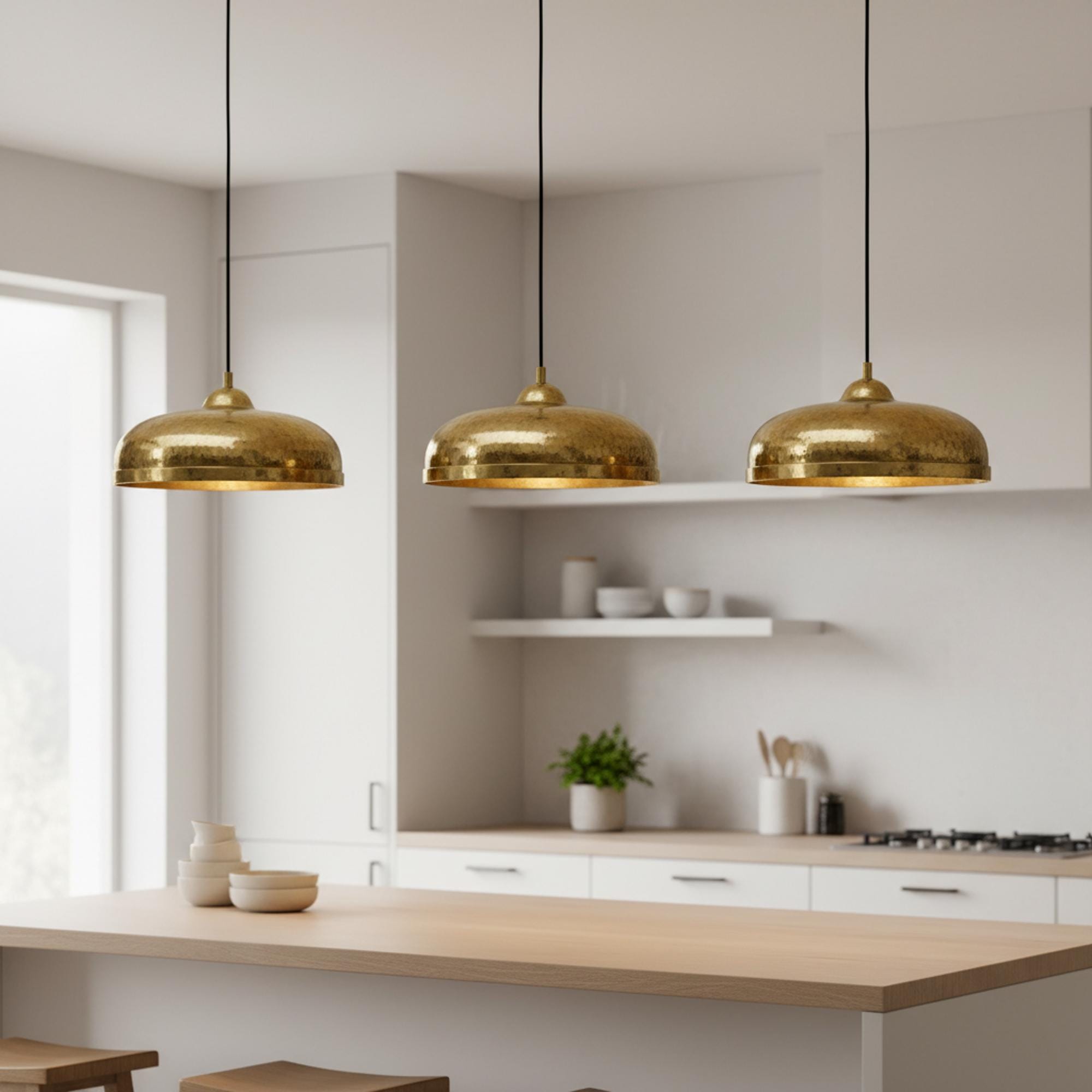 Brass Dome Pendant Light, Modern Gold Hanging Lamp for Kitchen and Dining Room - Image 4
