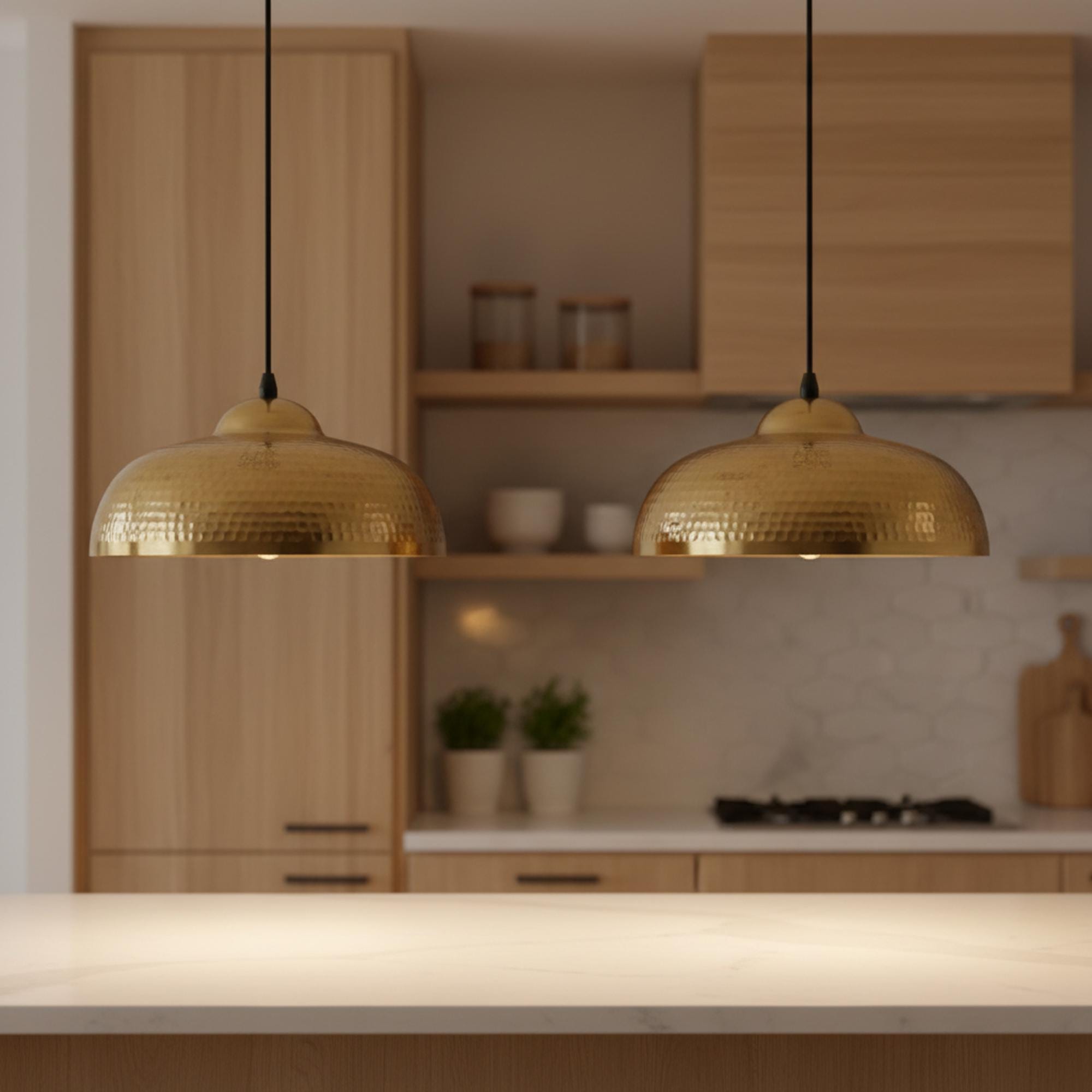 Brass Pendant Lights for Kitchen Island – Hammered Antique Dome Ceiling Lamp - Image 4