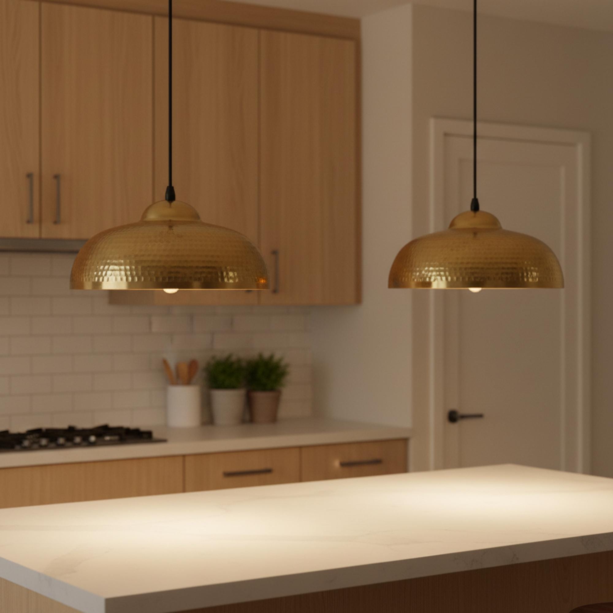 Brass Pendant Lights for Kitchen Island – Hammered Antique Dome Ceiling Lamp - Image 3