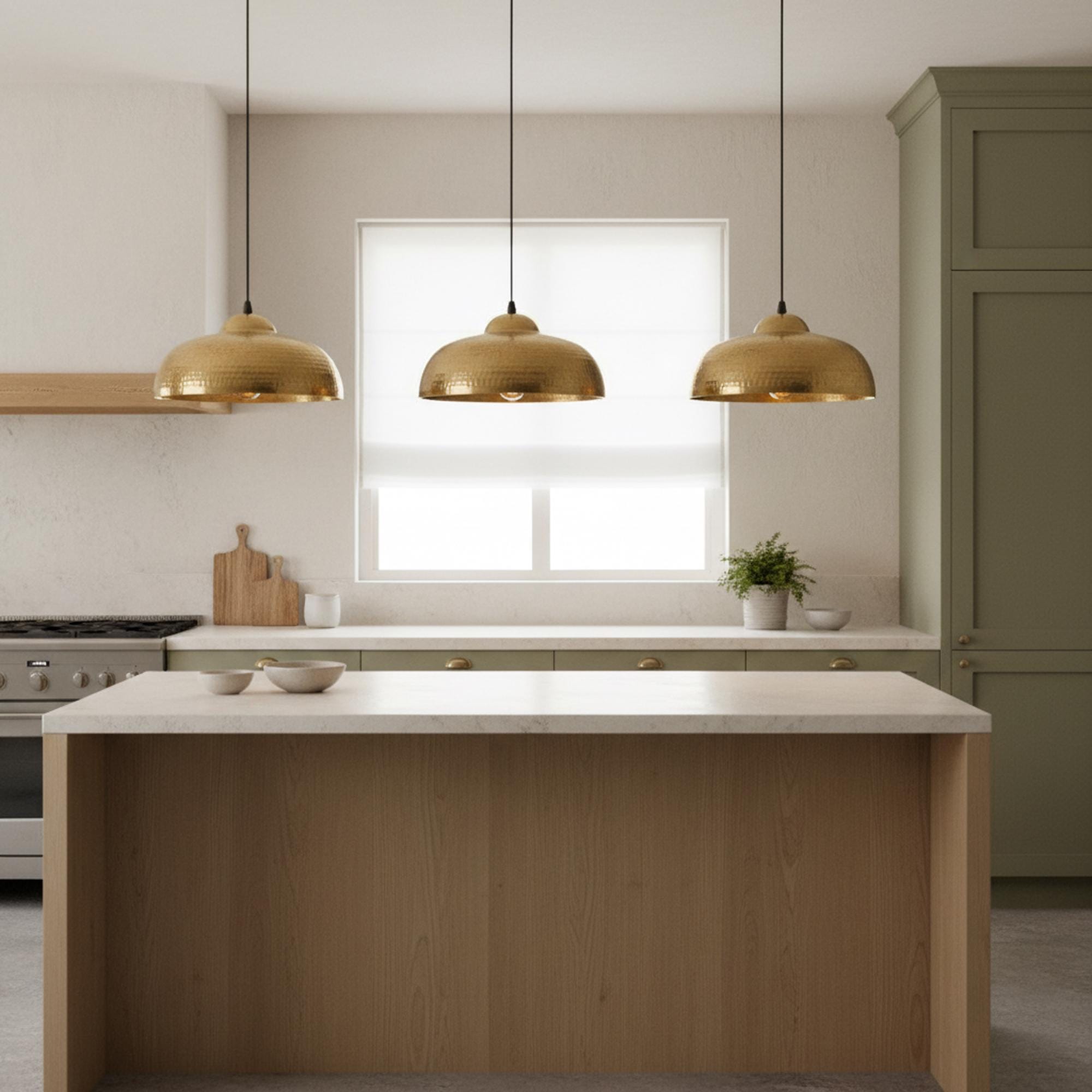 Brass Pendant Lights for Kitchen Island – Hammered Antique Dome Ceiling Lamp - Image 2