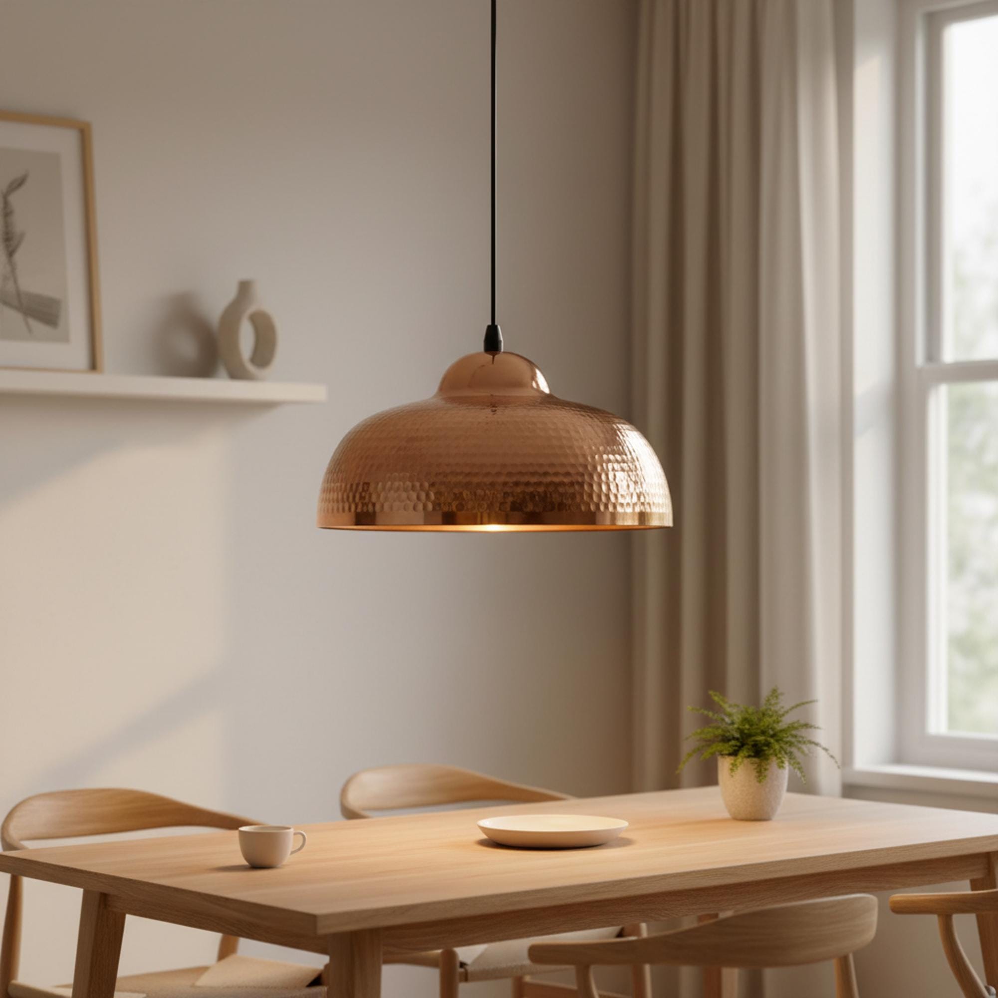 Copper Pendant Light for Kitchen Island – Hammered Dome Ceiling Lamp - Image 3