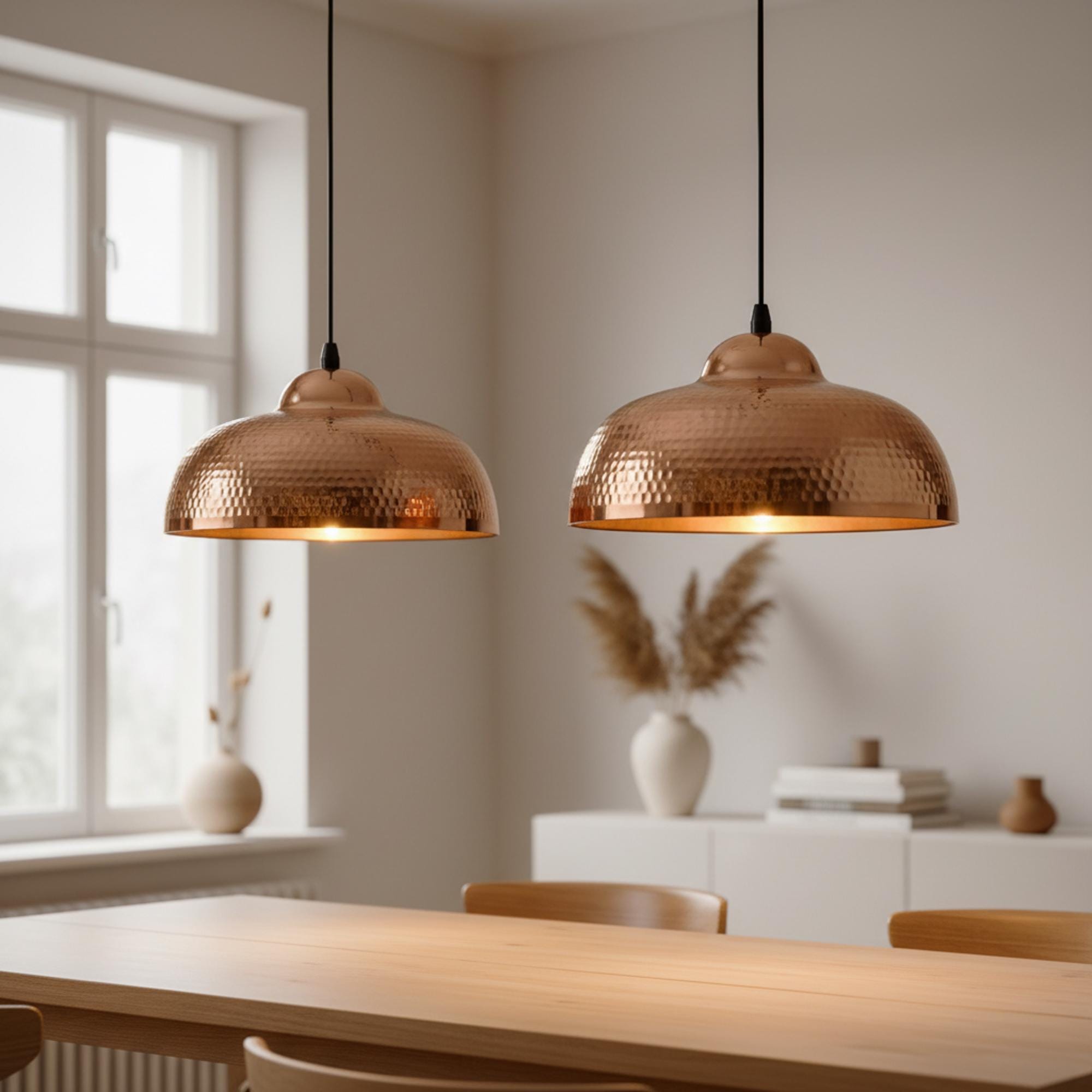 Copper Pendant Light for Kitchen Island – Hammered Dome Ceiling Lamp - Image 5