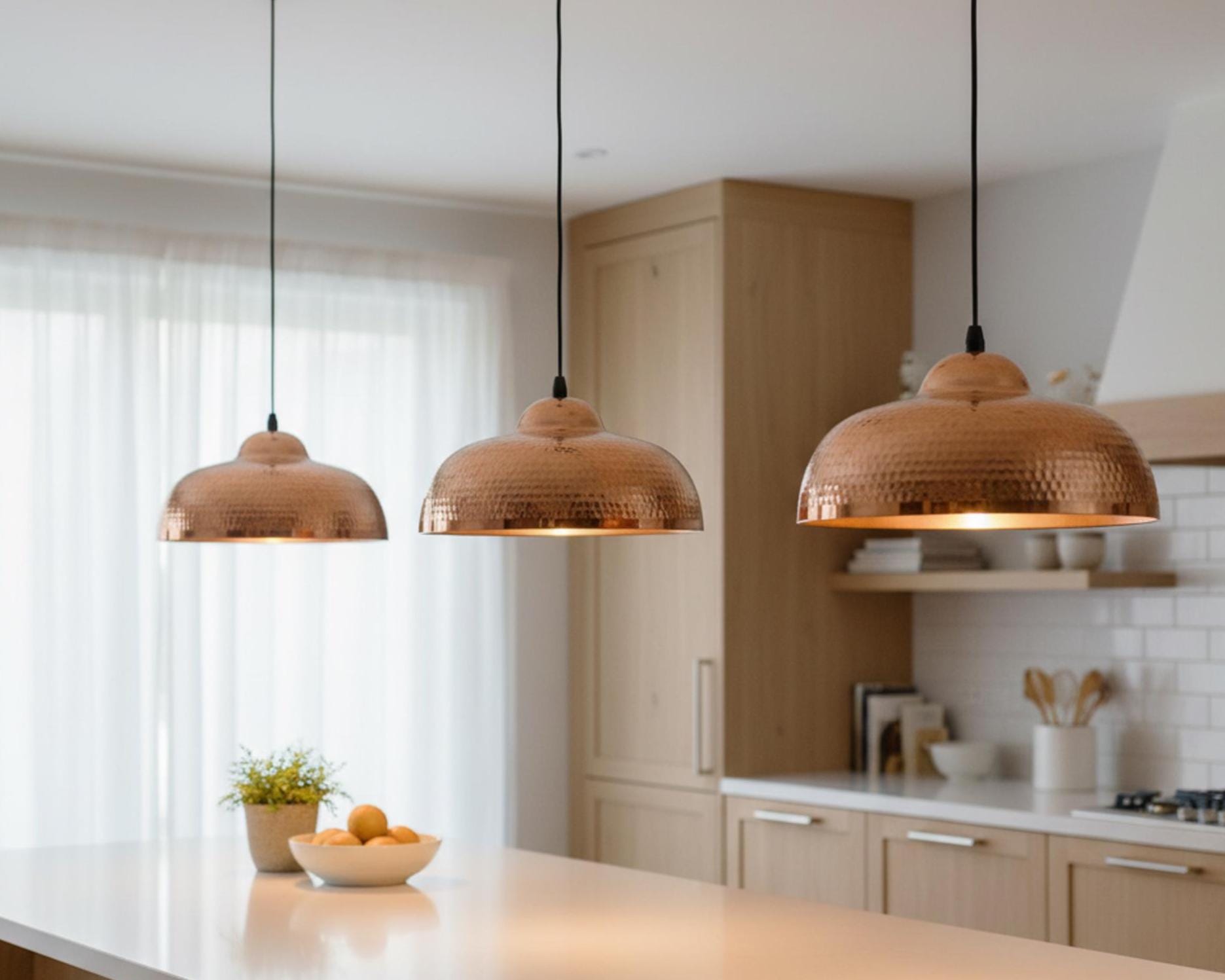 Copper Pendant Light for Kitchen Island – Hammered Dome Ceiling Lamp - Image 6