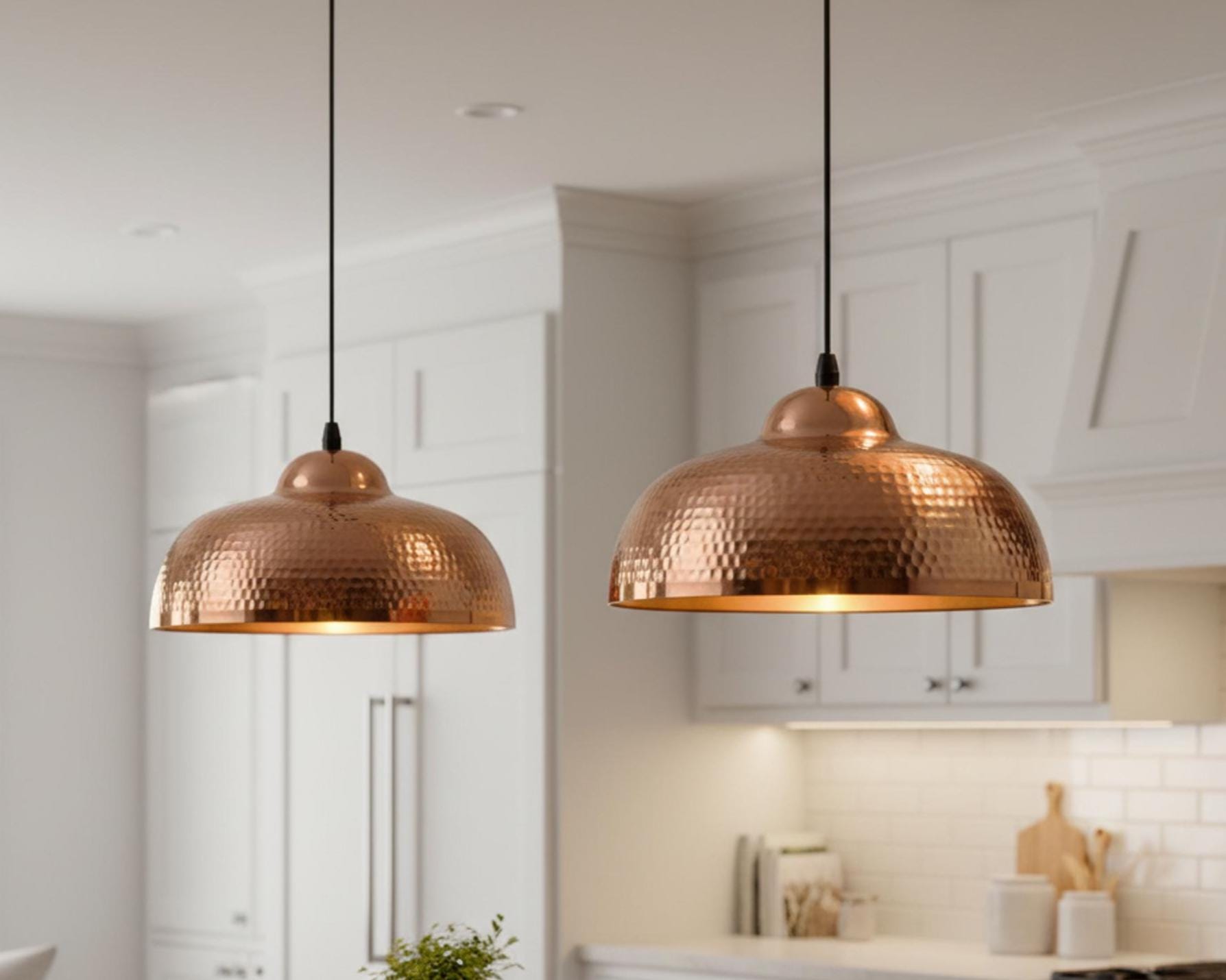 Copper Pendant Light for Kitchen Island – Hammered Dome Ceiling Lamp - Image 8