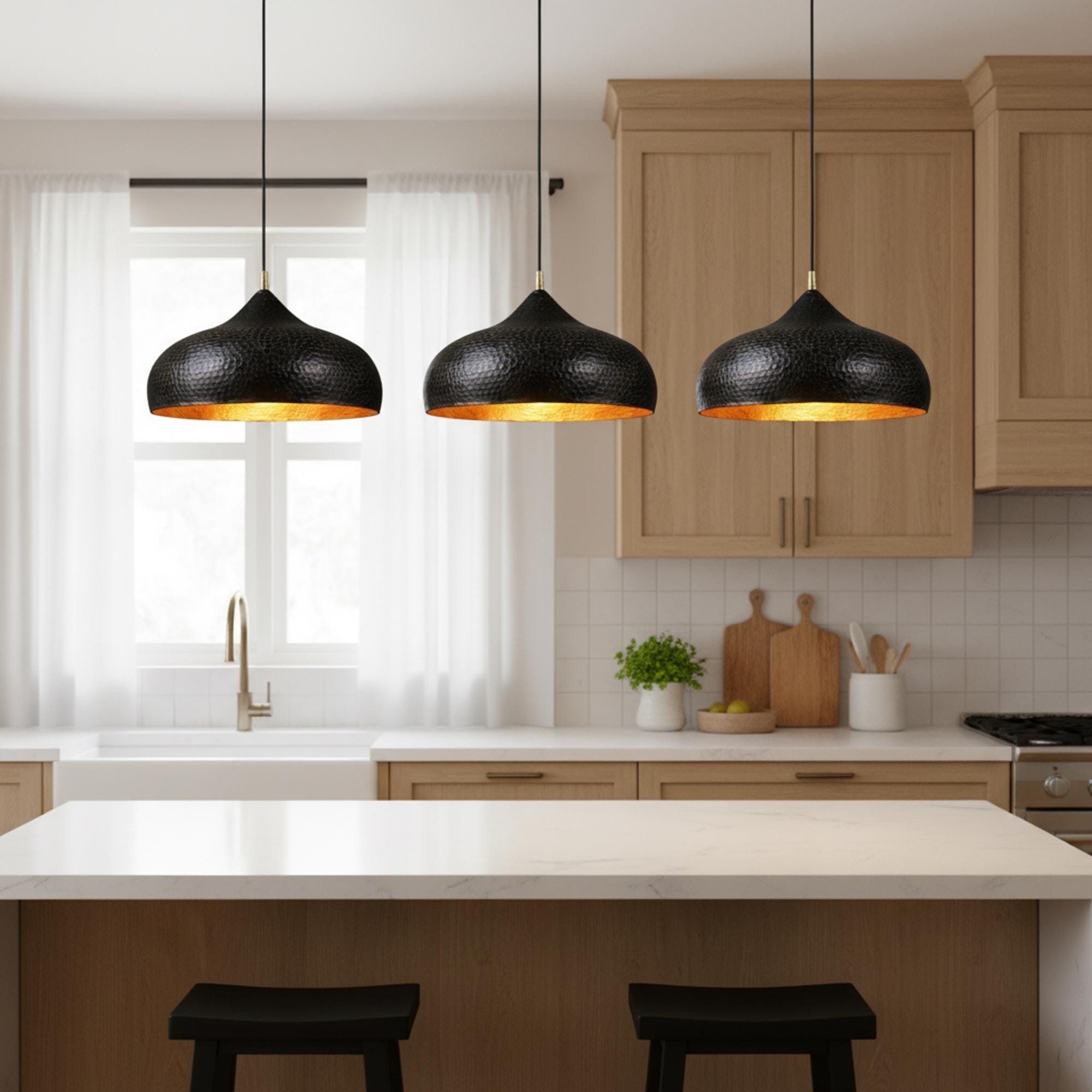 Brass Hanging Light – Handmade Hammered Dome Pendant - Image 6