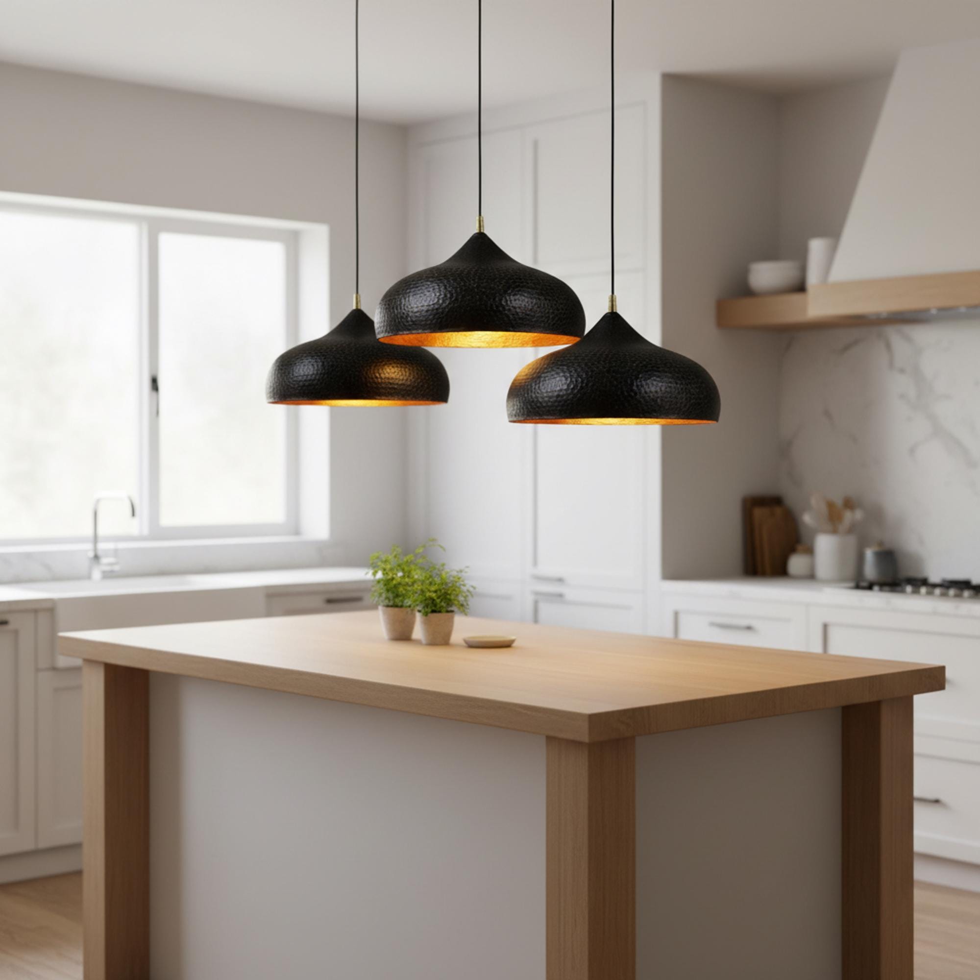 Brass Hanging Light – Handmade Hammered Dome Pendant - Image 9