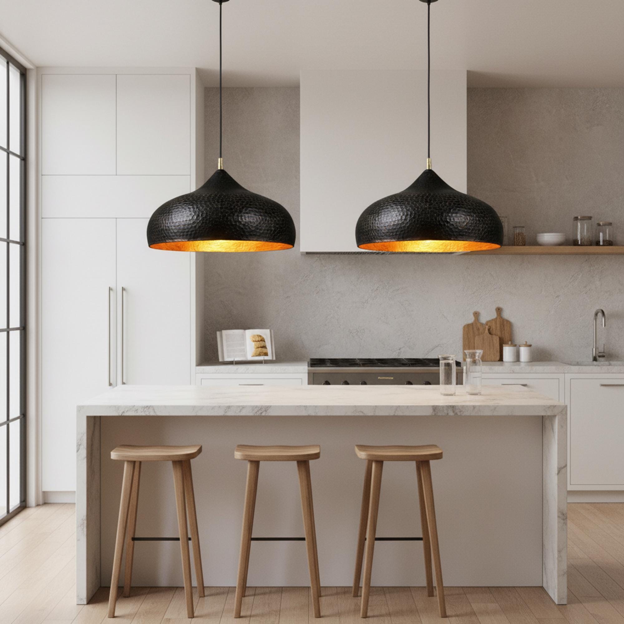 Brass Hanging Light – Handmade Hammered Dome Pendant - Image 8