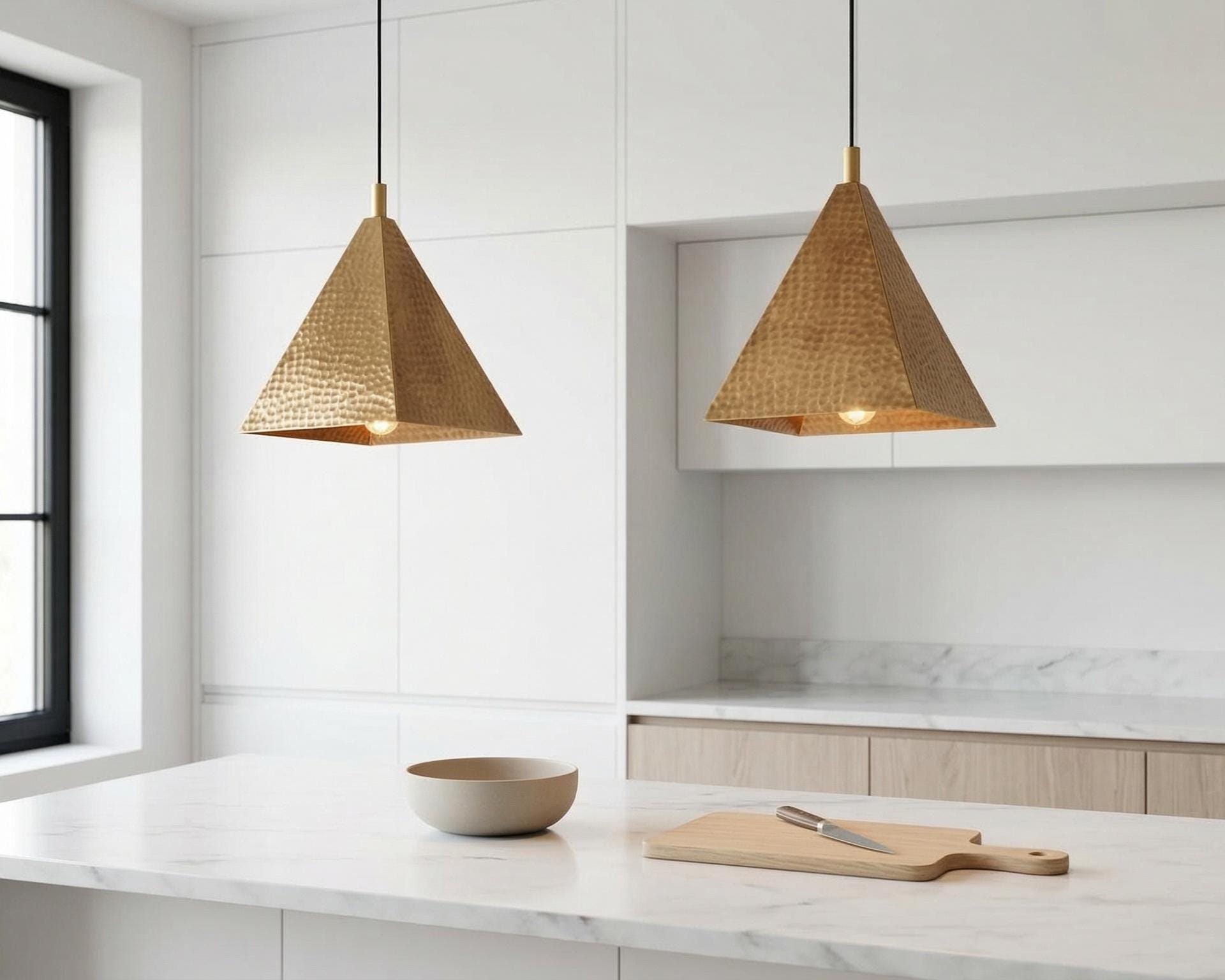 Handmade Moroccan Pyramid Pendant Light, Hammered Brass or Copper Kitchen Island Lamp - Image 4