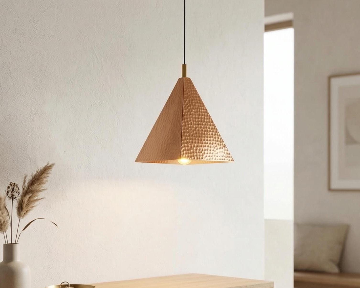 Handmade Moroccan Pyramid Pendant Light, Hammered Brass or Copper Kitchen Island Lamp - Image 5