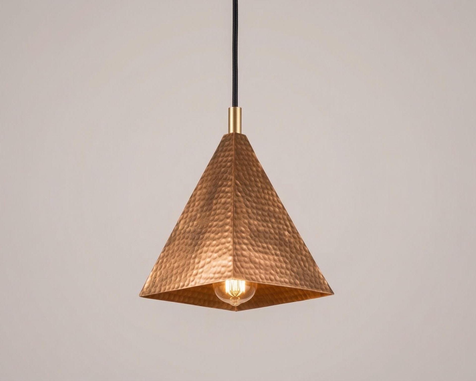 Handmade Moroccan Pyramid Pendant Light, Hammered Brass or Copper Kitchen Island Lamp