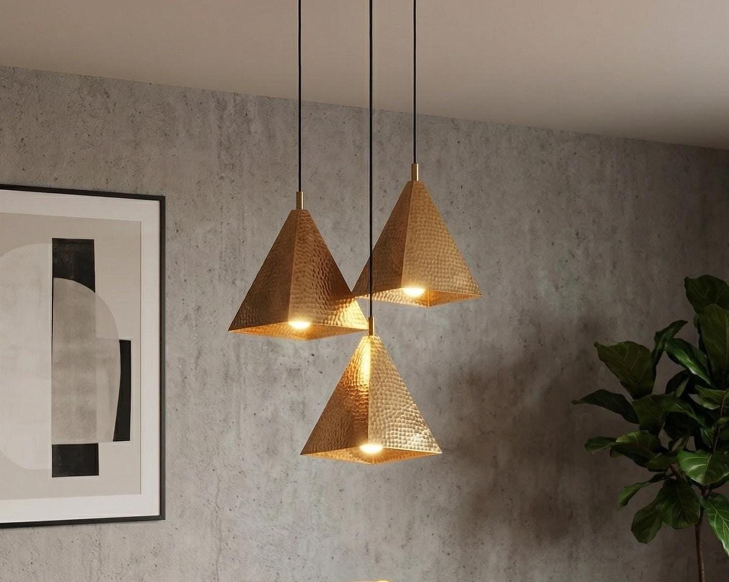 Handmade Moroccan Pyramid Pendant Light, Hammered Brass or Copper Kitchen Island Lamp - Image 7