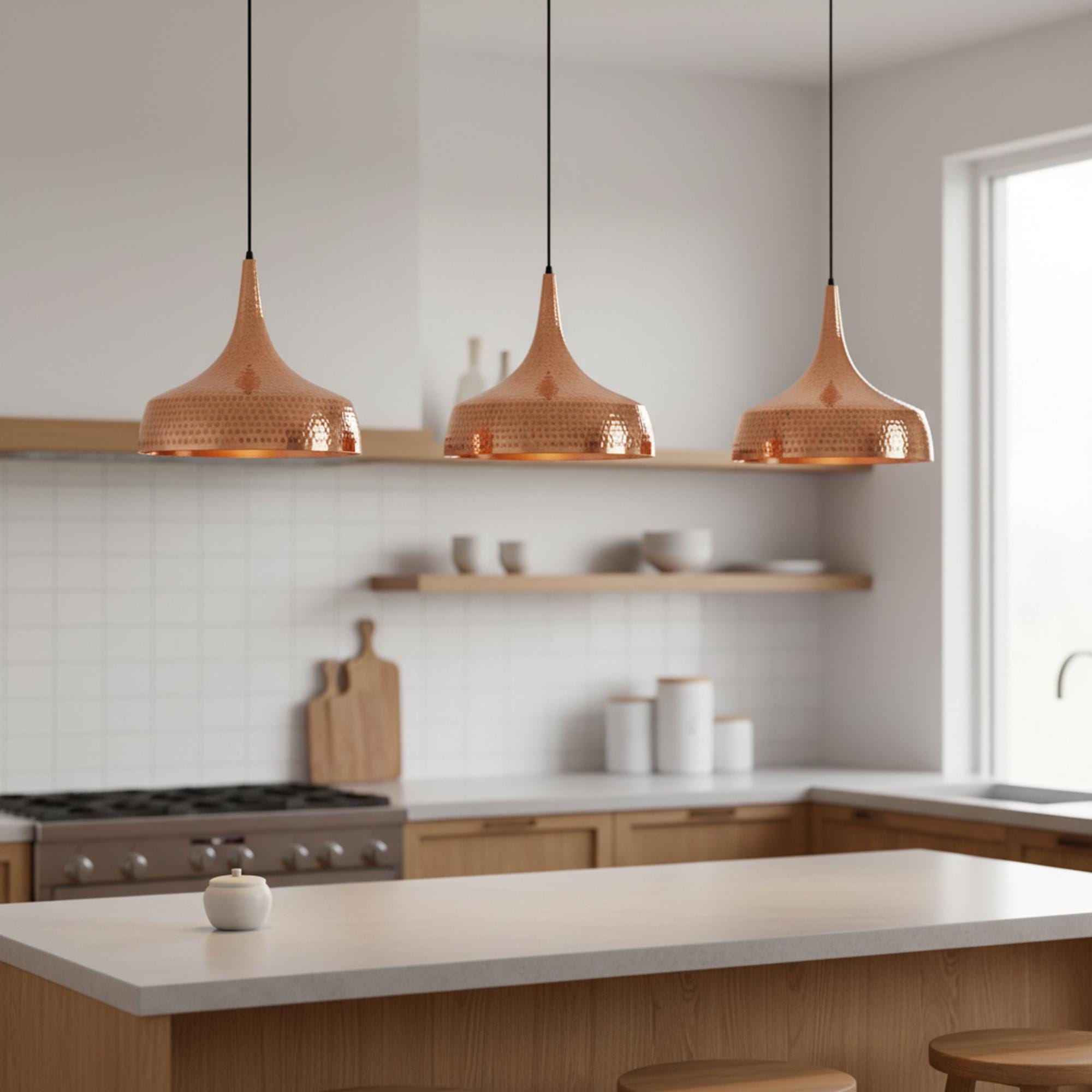 Hammered Copper Pendant Light, Kitchen Island Hanging Lamp, Dining Room Ceiling Light - Image 5