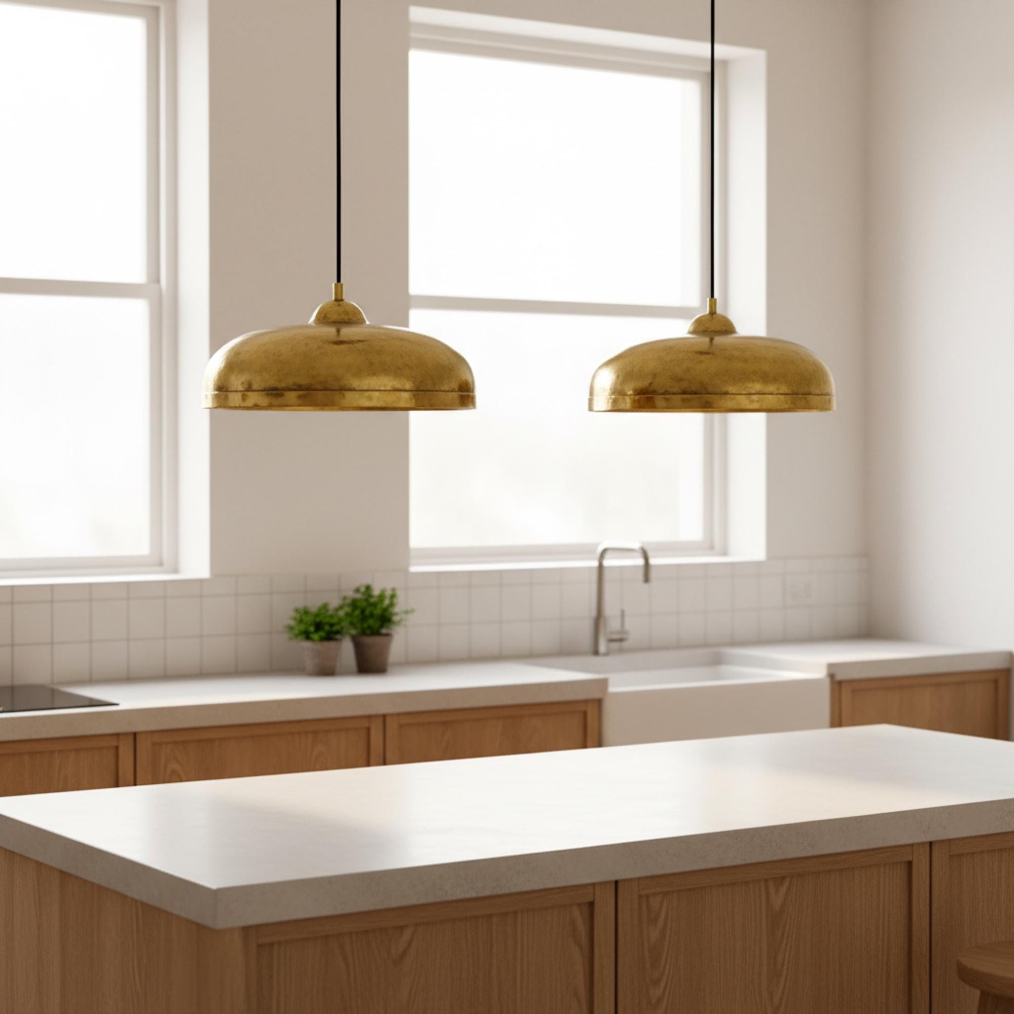 Brass Dome Pendant Light, Modern Gold Hanging Lamp for Kitchen and Dining Room - Image 2