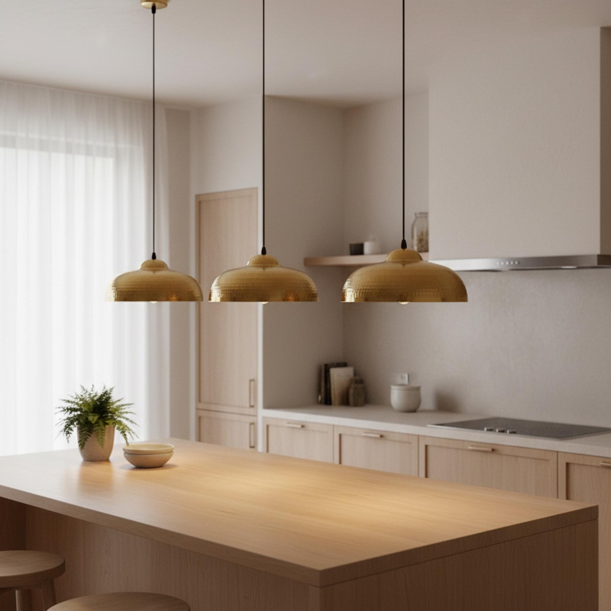 Brass Pendant Lights for Kitchen Island – Hammered Antique Dome Ceiling Lamp - Image 5