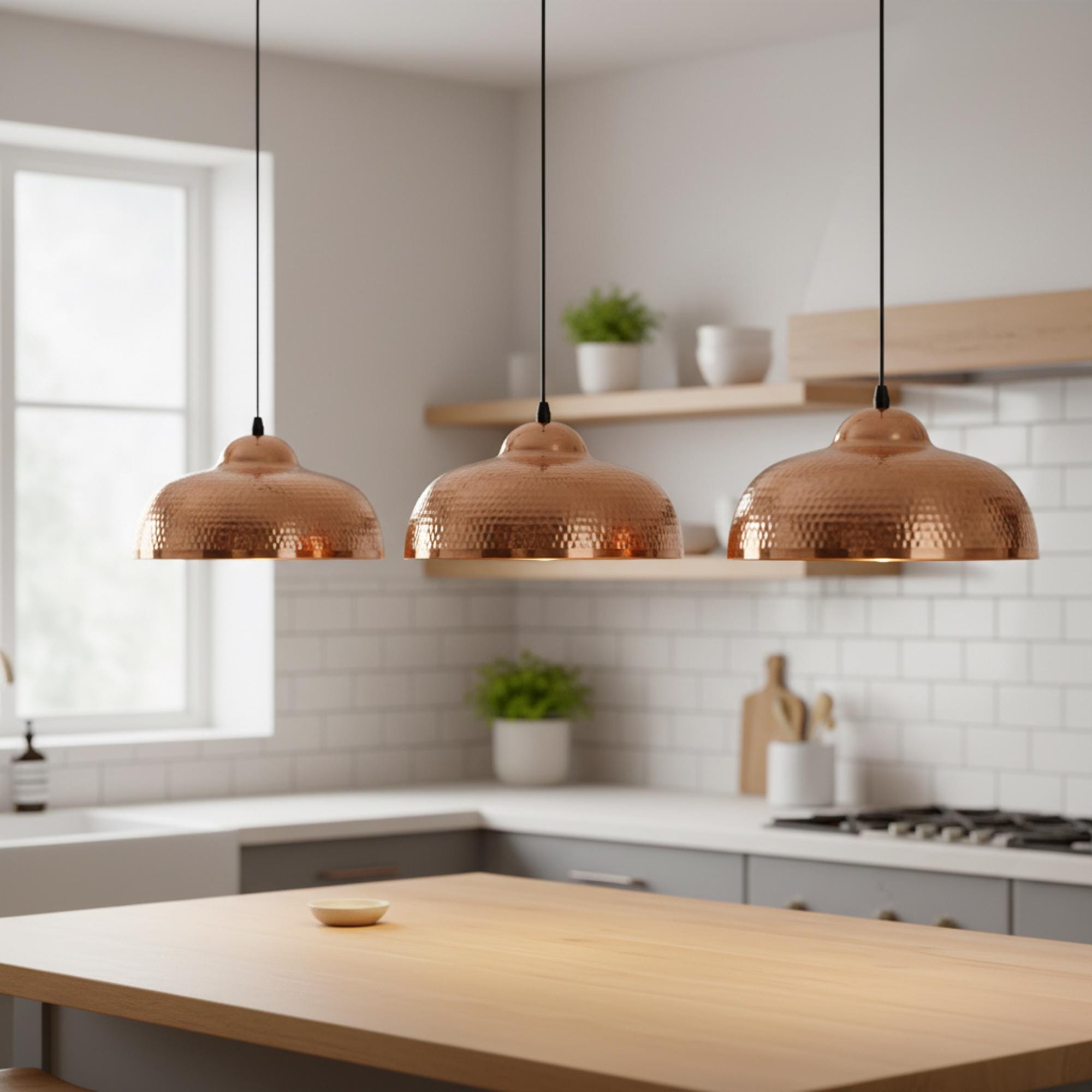 Copper Pendant Light for Kitchen Island – Hammered Dome Ceiling Lamp - Image 2