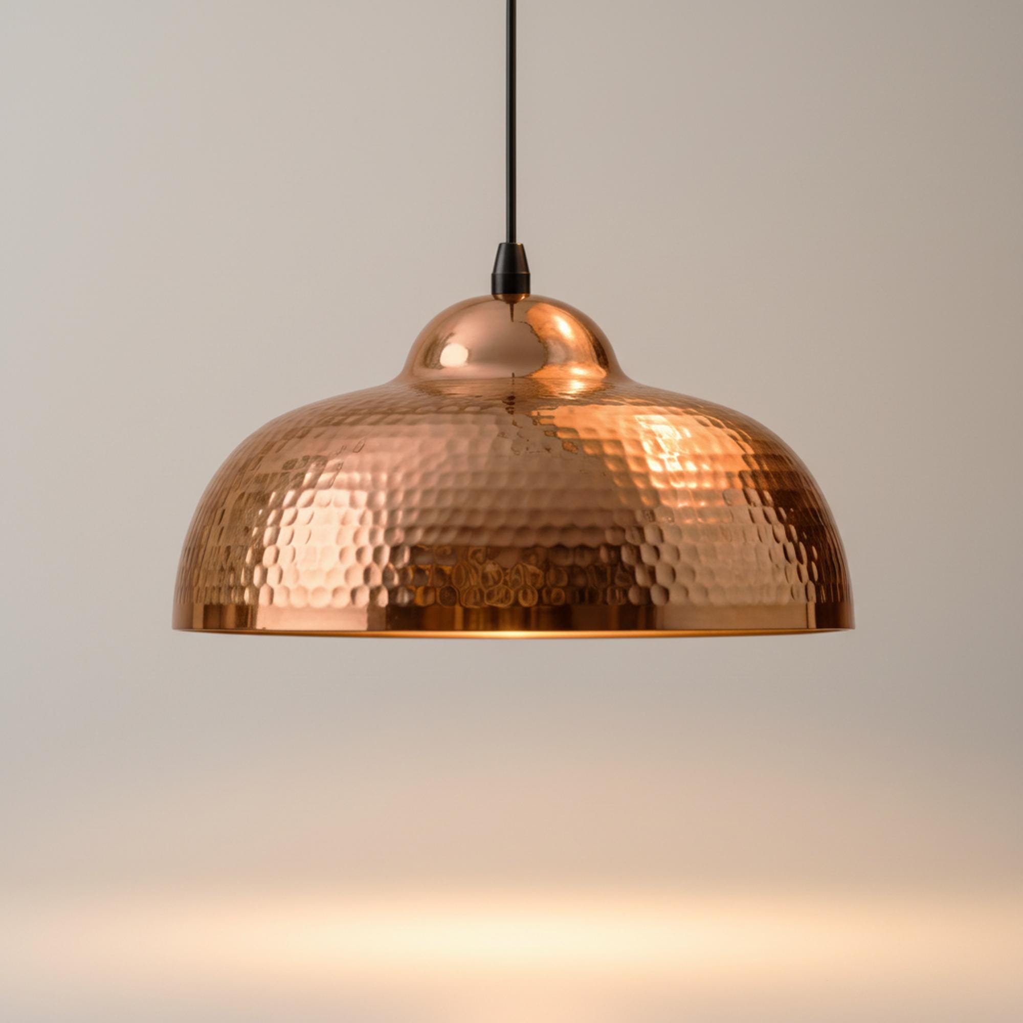 Copper Pendant Light for Kitchen Island – Hammered Dome Ceiling Lamp