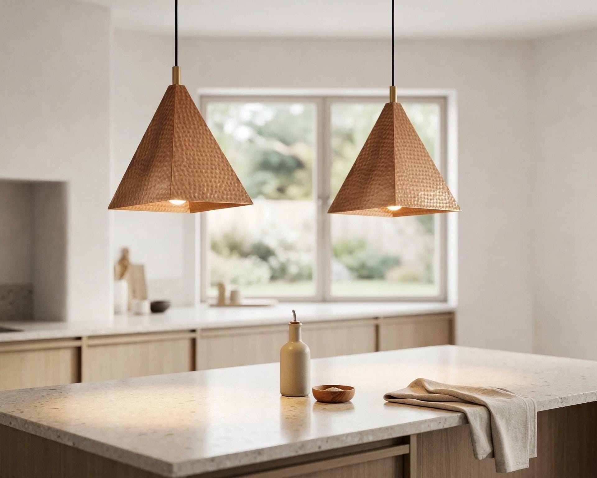 Handmade Moroccan Pyramid Pendant Light, Hammered Brass or Copper Kitchen Island Lamp - Image 8