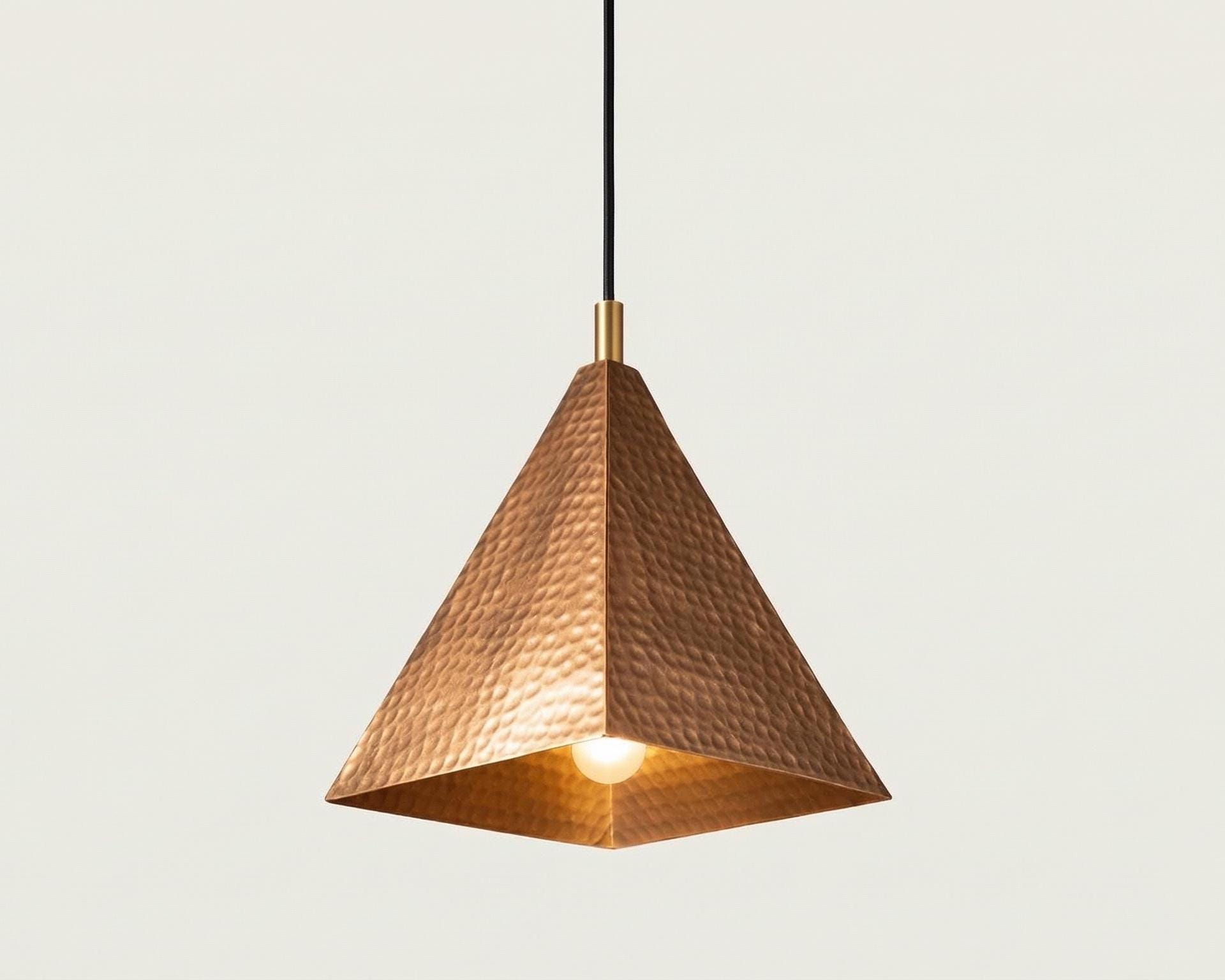 Handmade Moroccan Pyramid Pendant Light, Hammered Brass or Copper Kitchen Island Lamp - Image 10