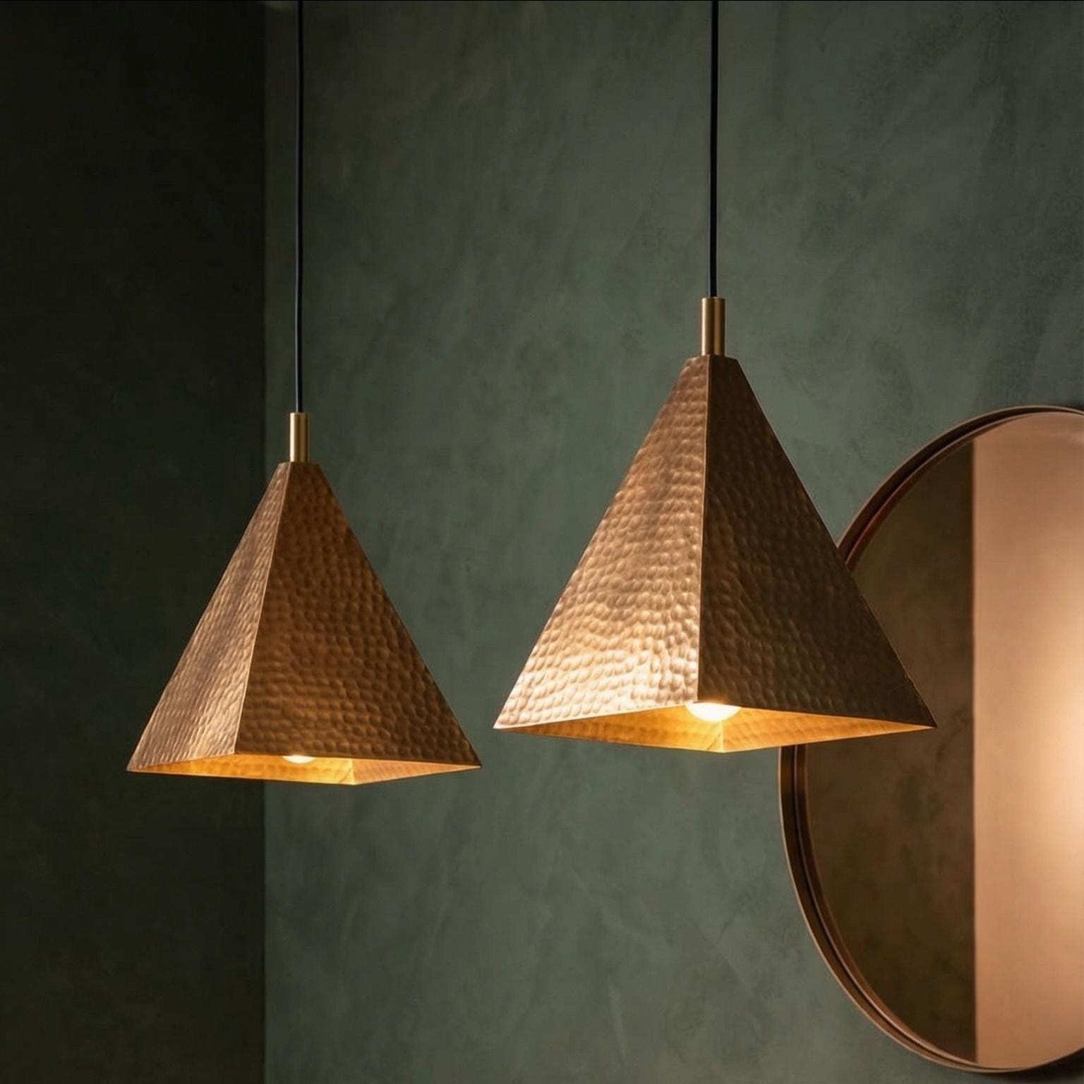Handmade Moroccan Pyramid Pendant Light, Hammered Brass or Copper Kitchen Island Lamp - Image 6