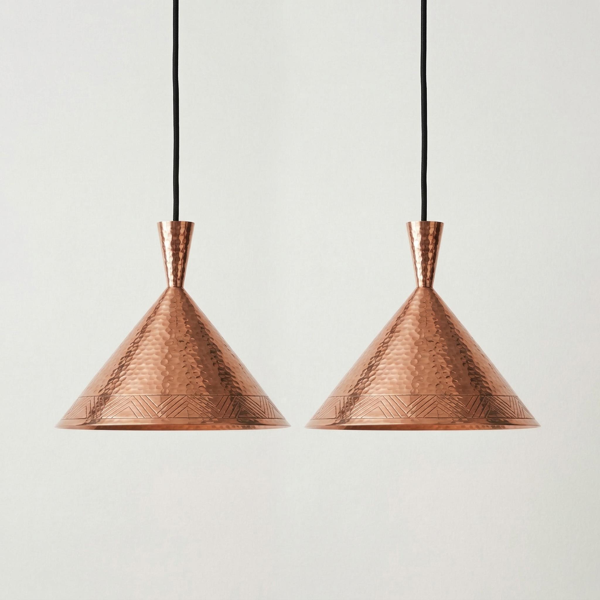 Moroccan Pendant Lamp – Hammered Copper Cone Light - Image 7