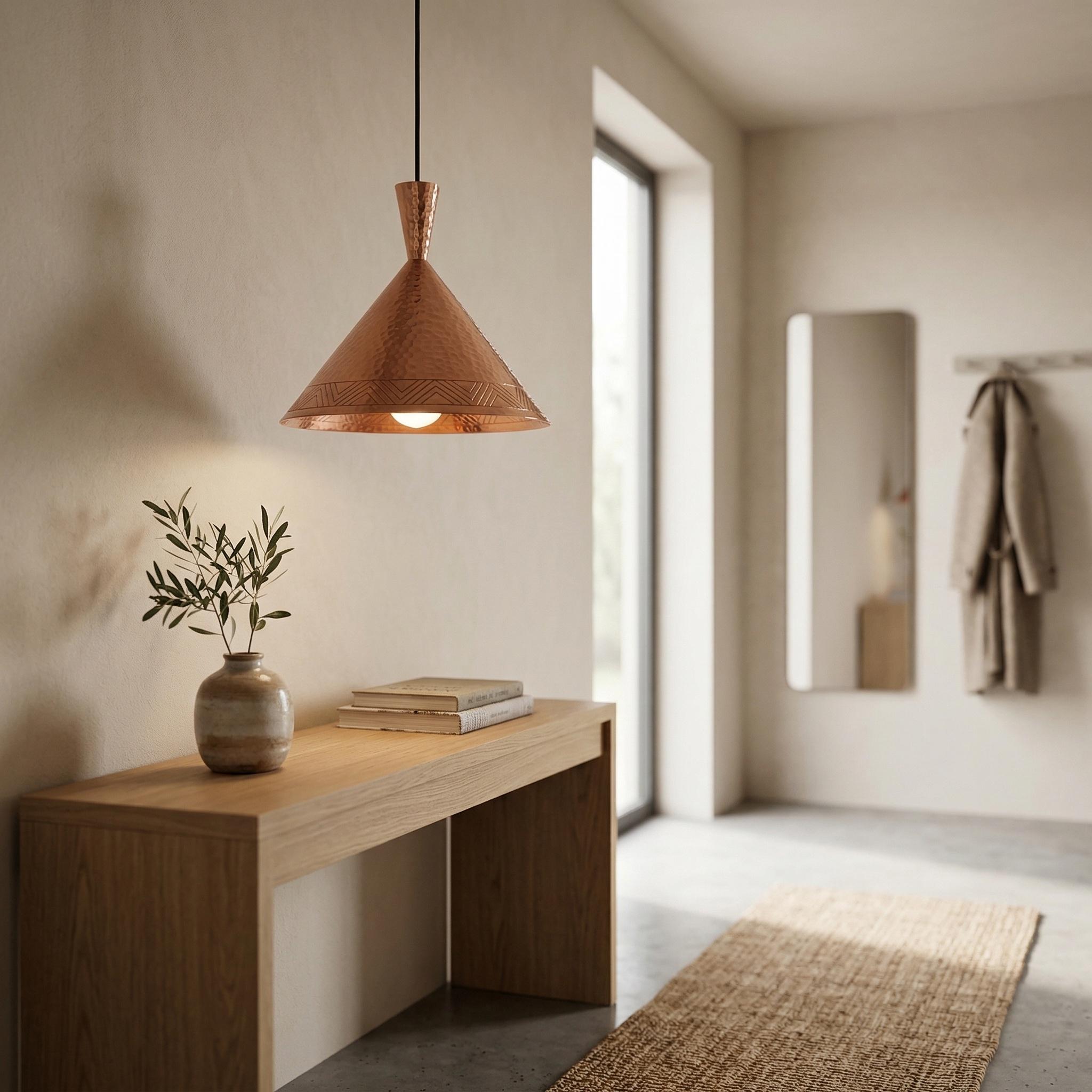 Moroccan Pendant Lamp – Hammered Copper Cone Light - Image 4