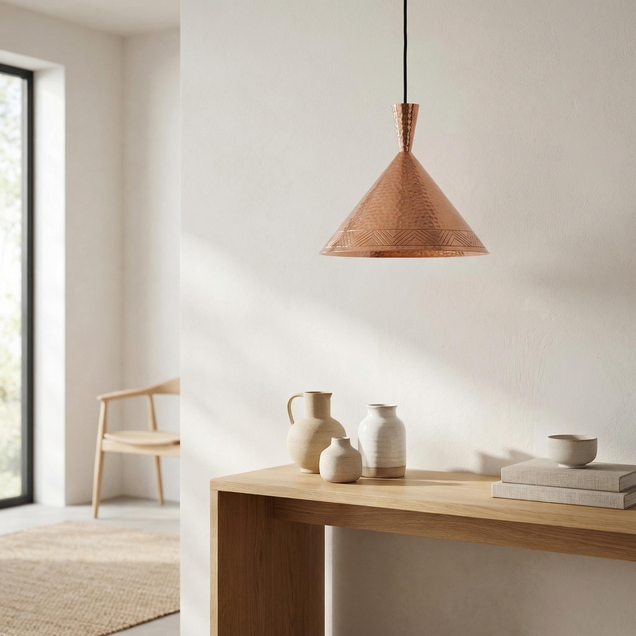 Moroccan Pendant Lamp – Hammered Copper Cone Light - Image 3
