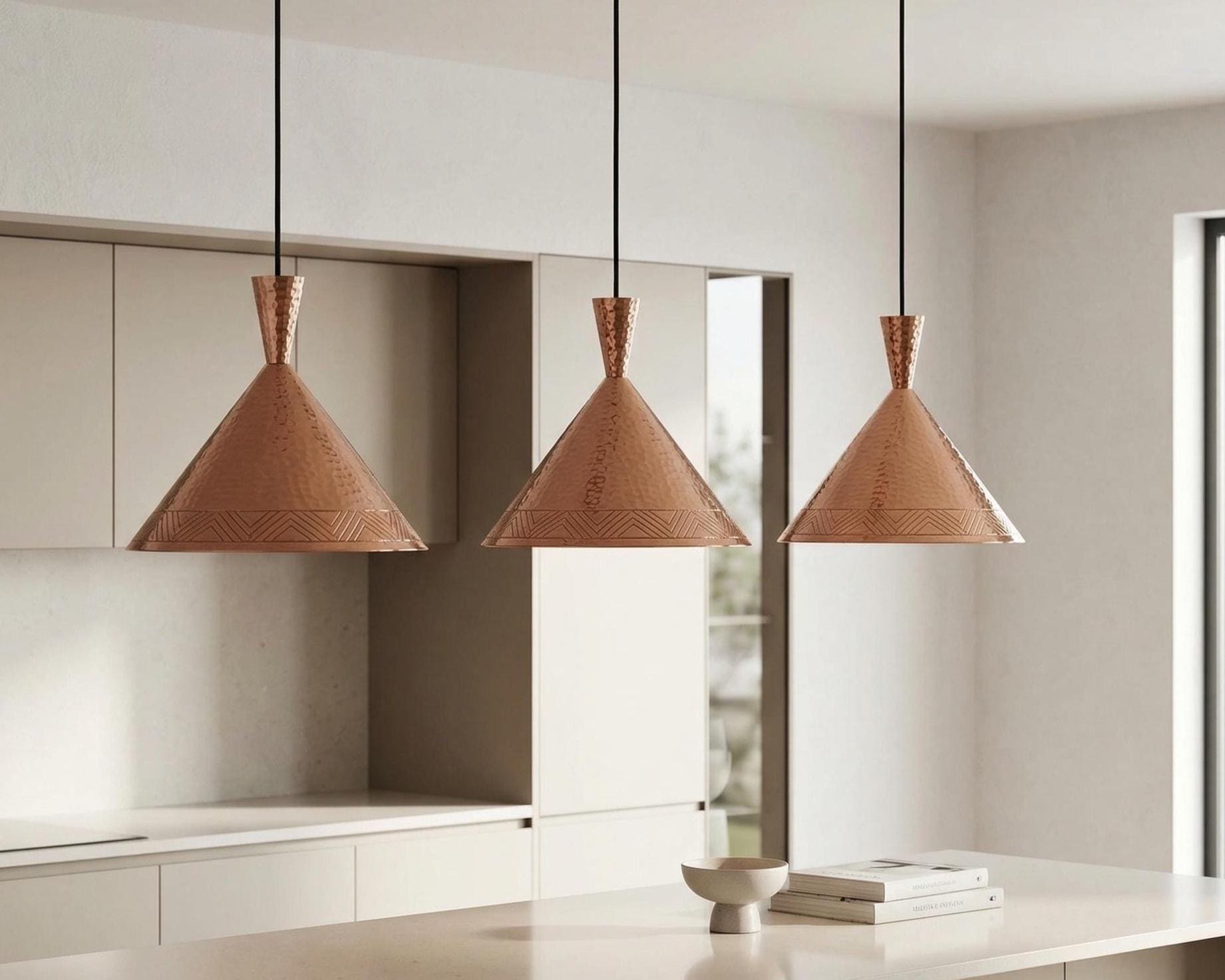 Moroccan Pendant Lamp – Hammered Copper Cone Light - Image 2