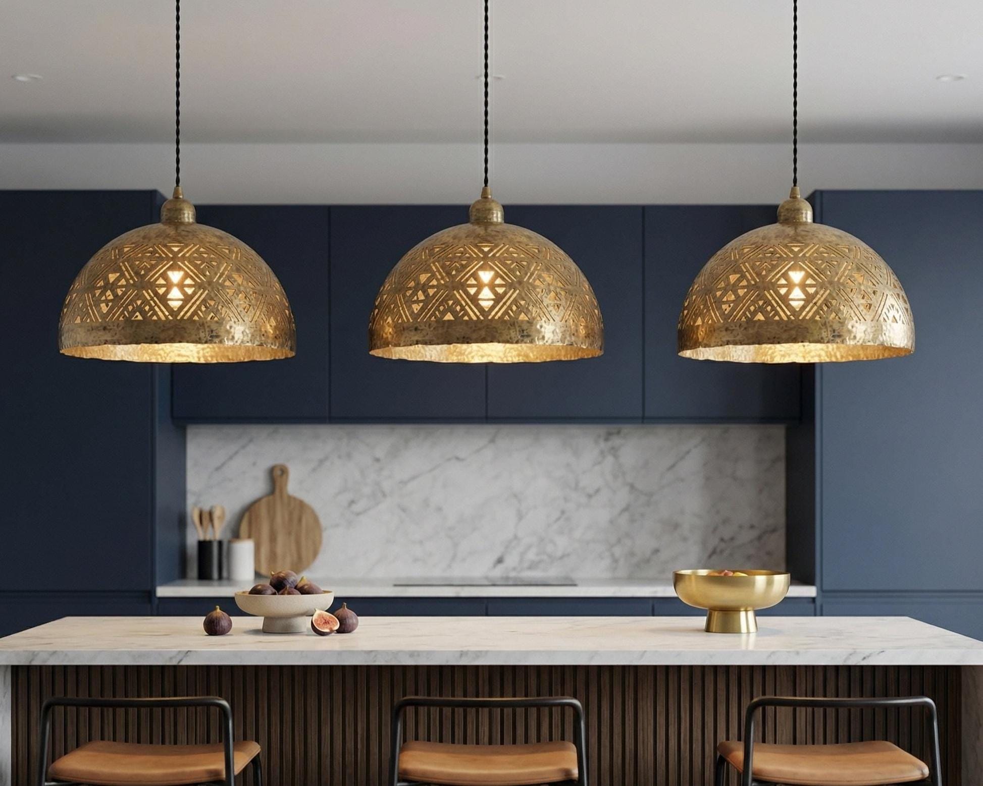 Brass Dome Pendant Light Moroccan | Geometric Ceiling Lamp Kitchen Dining - Image 6