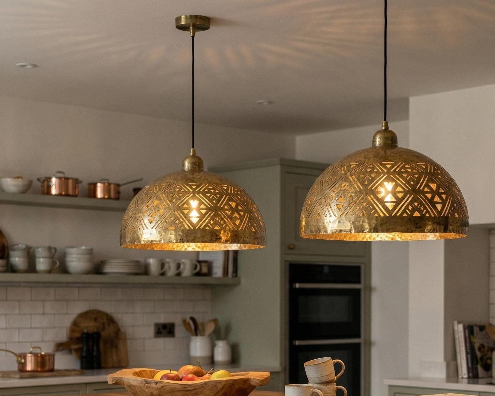 Brass Dome Pendant Light Moroccan | Geometric Ceiling Lamp Kitchen Dining - Image 7
