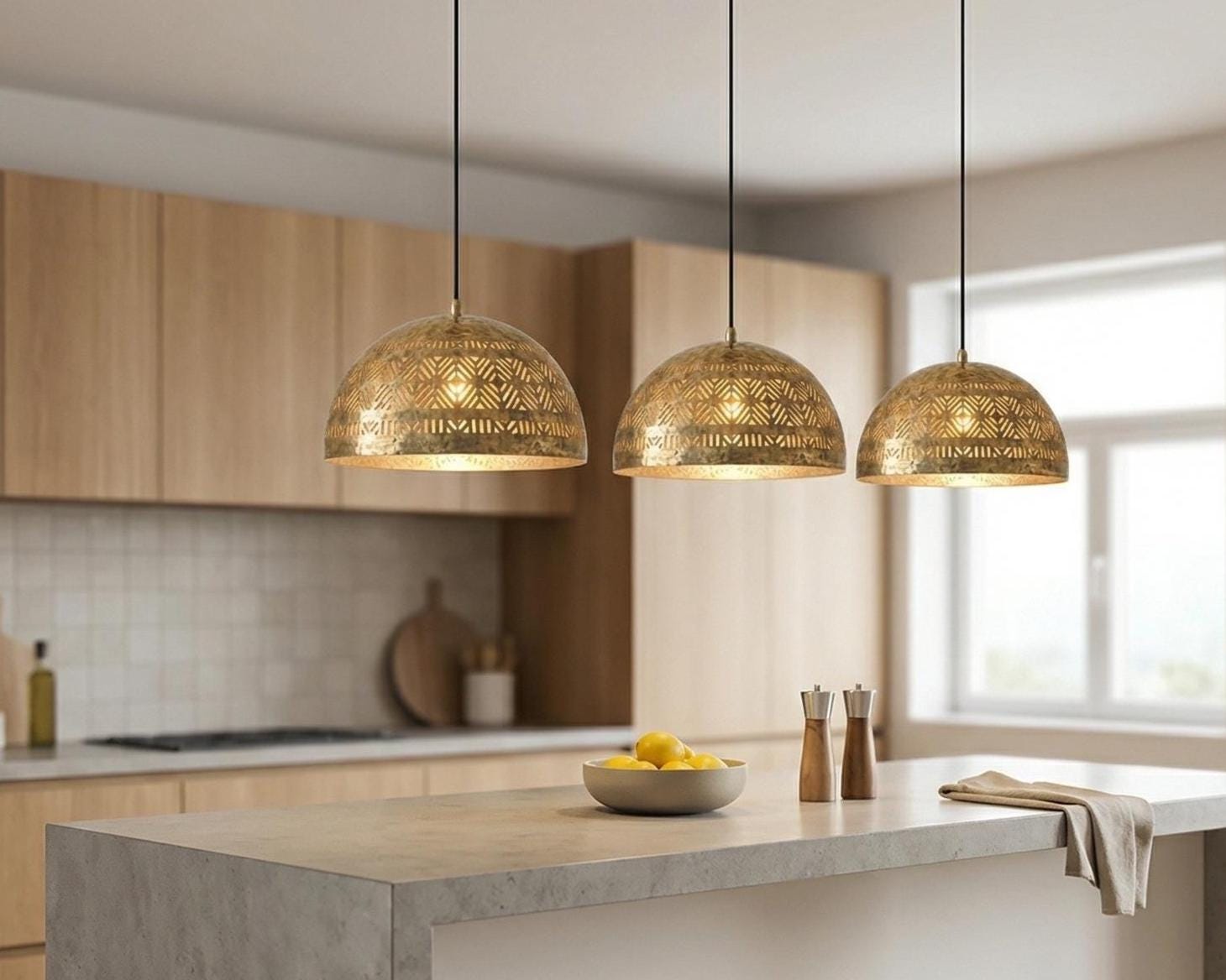 Brass Dome Pendant Light Moroccan | Minimalist Ceiling Lamp Kitchen Dining - Image 4