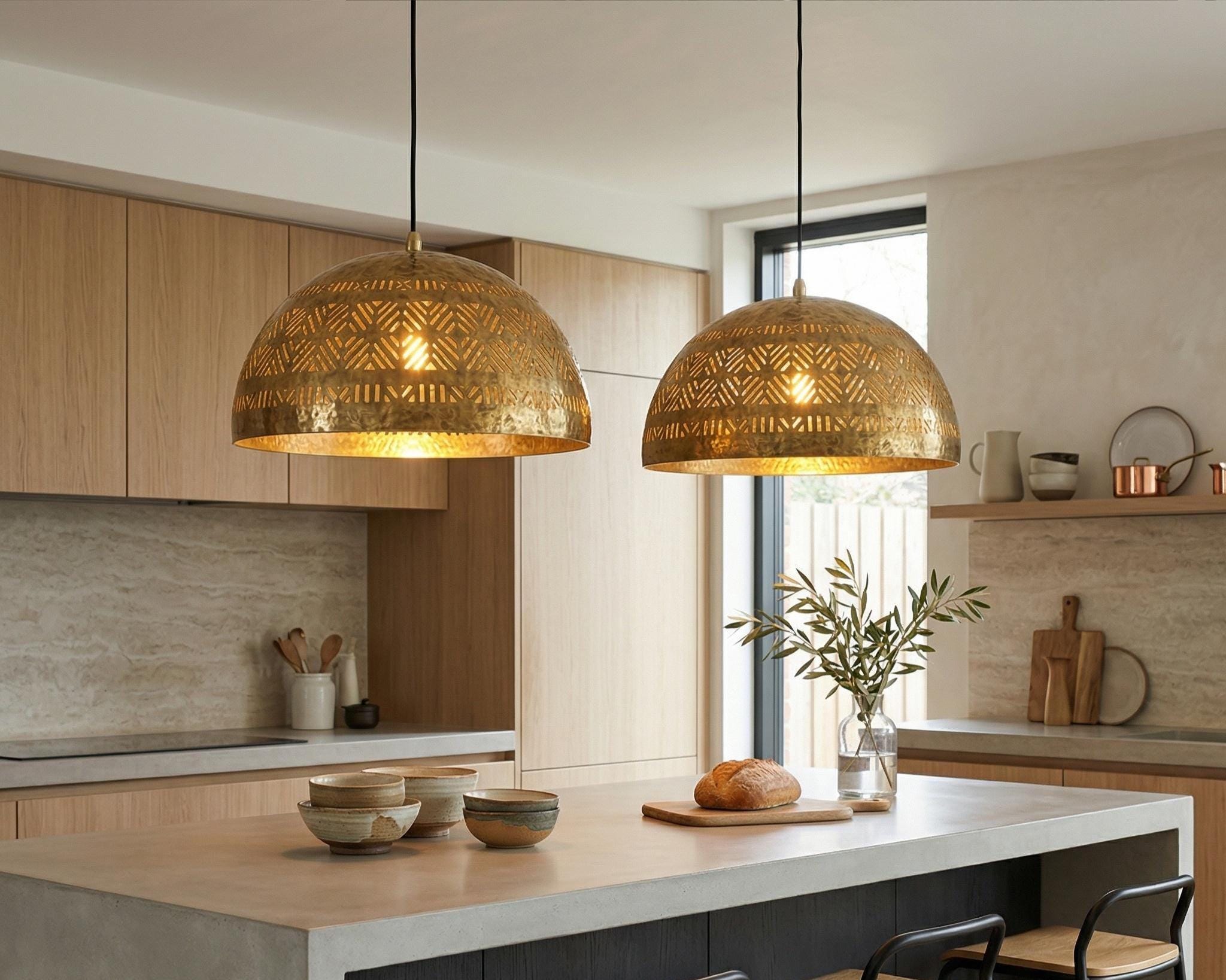 Brass Dome Pendant Light Moroccan | Minimalist Ceiling Lamp Kitchen Dining - Image 5