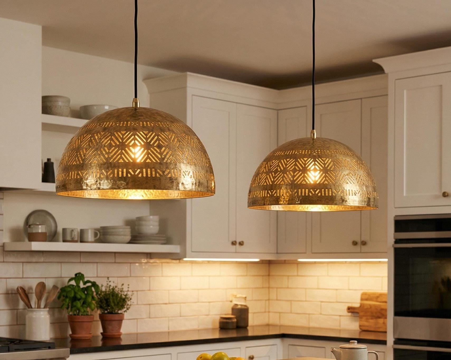 Brass Dome Pendant Light Moroccan | Minimalist Ceiling Lamp Kitchen Dining - Image 6