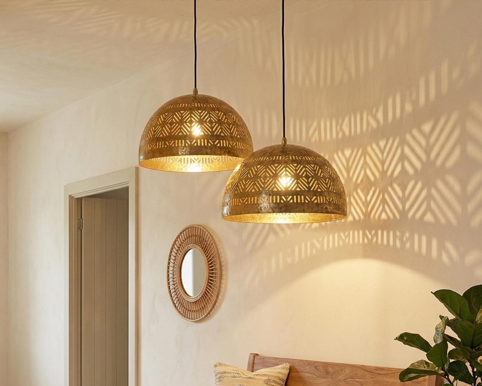 Brass Dome Pendant Light Moroccan | Minimalist Ceiling Lamp Kitchen Dining - Image 3