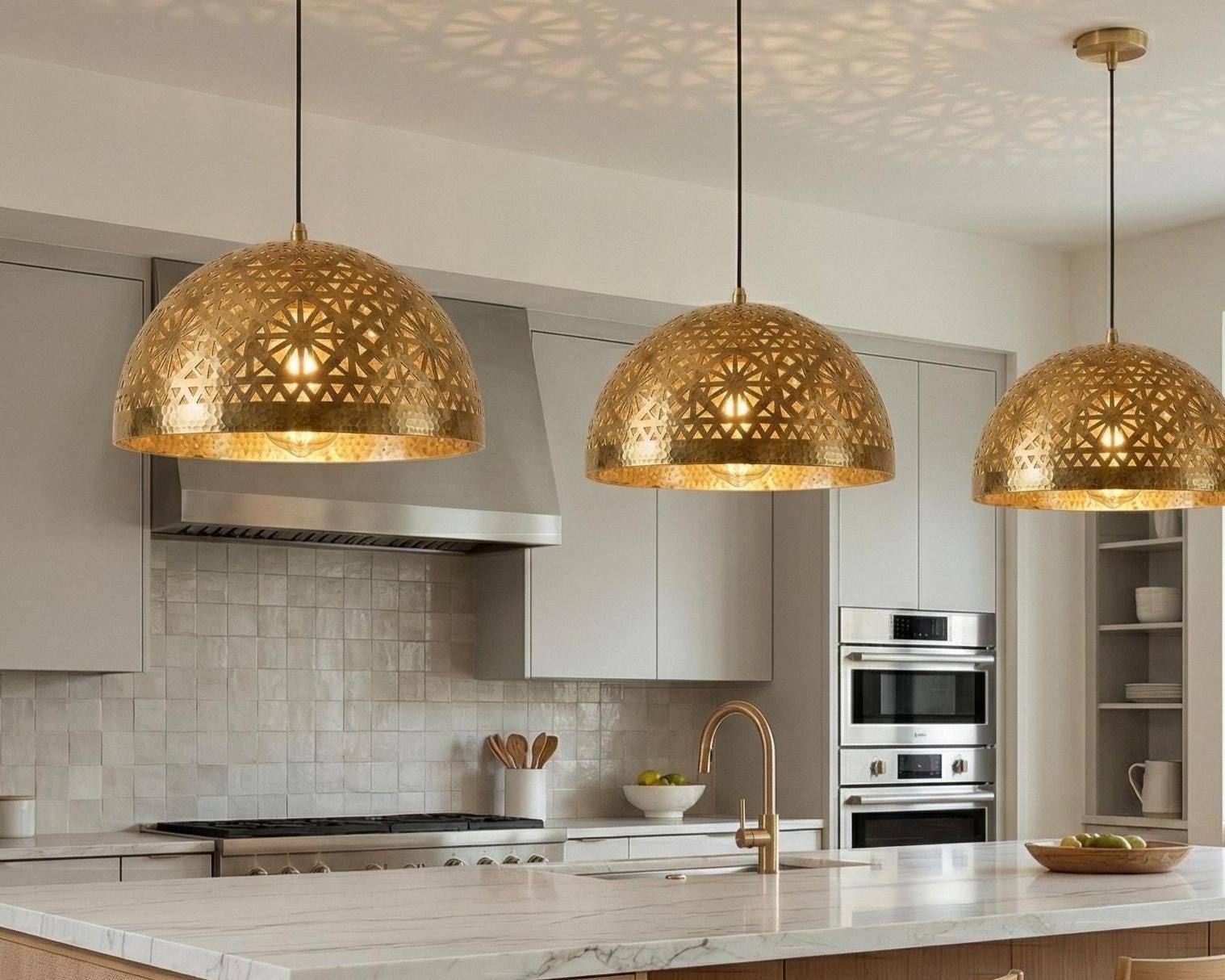 Moroccan Brass Pendant Light – Handmade Dome Ceiling Lamp - Image 5