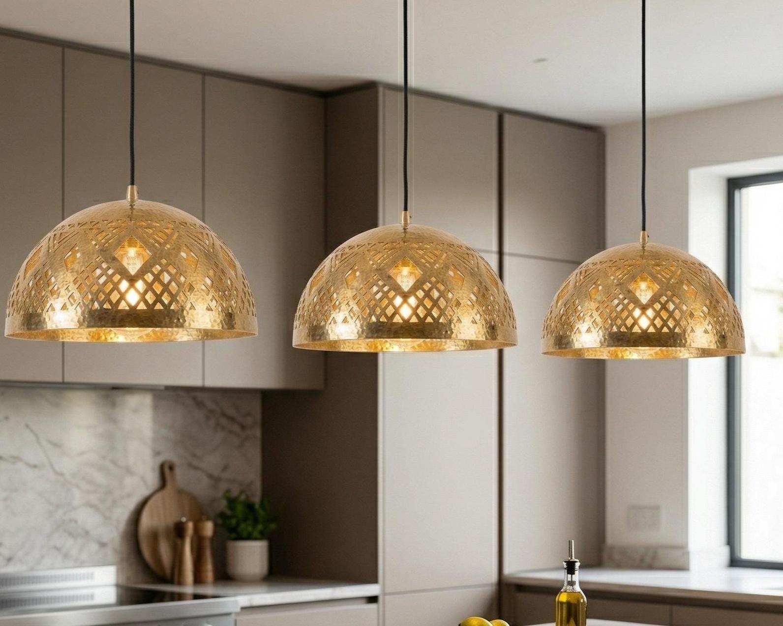 Brass Ceiling Light – Handmade Geometric Dome Pendant - Image 2