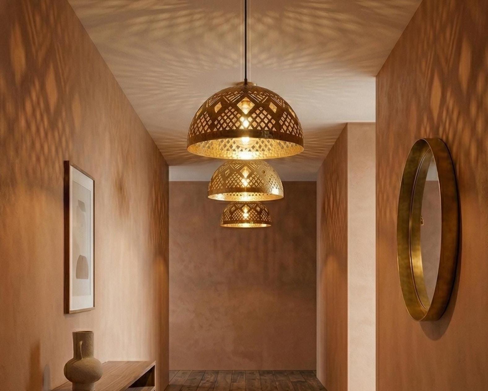Brass Ceiling Light – Handmade Geometric Dome Pendant - Image 7