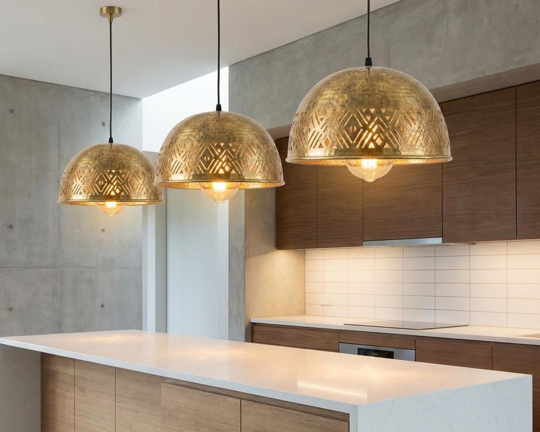 Brass Dome Pendant Light Moroccan | Minimalist Hanging Lamp Kitchen Dining - Image 2
